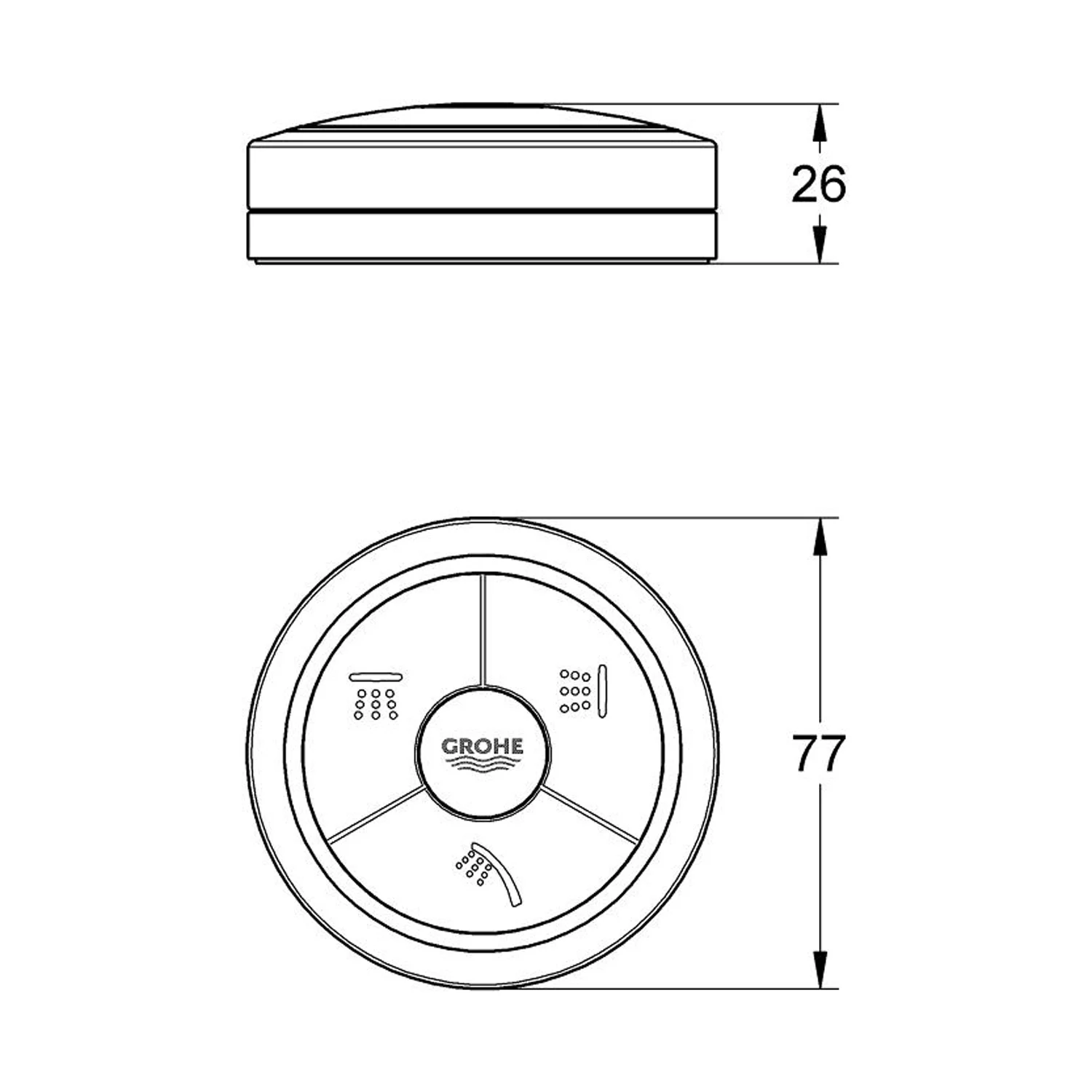 Rysunek techniczny okrągłego pilota, Grohe