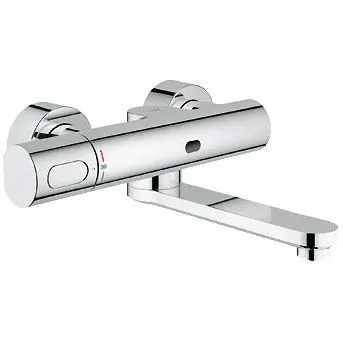 Chromowany termostat umywalkowy w widoku z przodu, Grohe