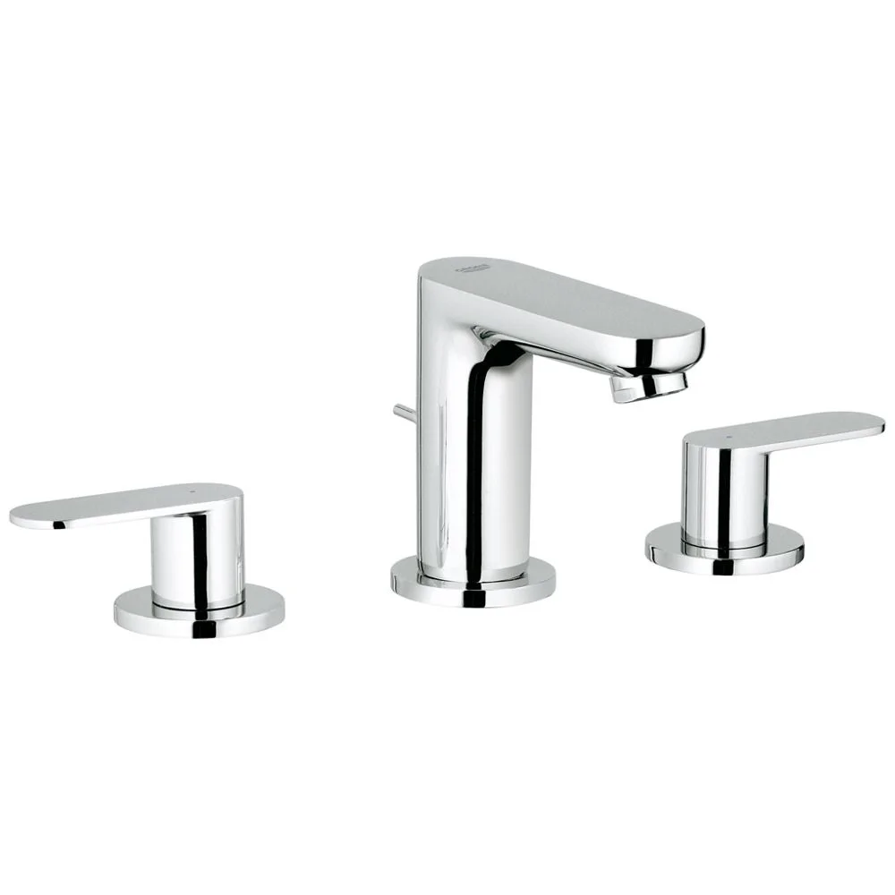 Trzyczęściowa chromowana bateria umywalkowa widok z przodu, Grohe