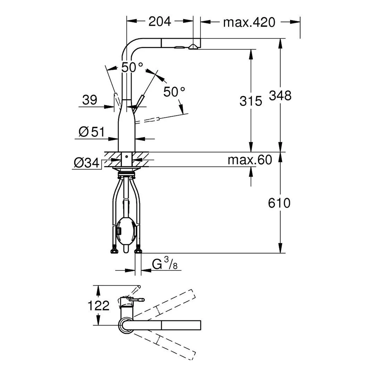 GROHE Essence New Einhand-Spültischbatterie mit herausziehbarer Dual Spülbrause Bild 3