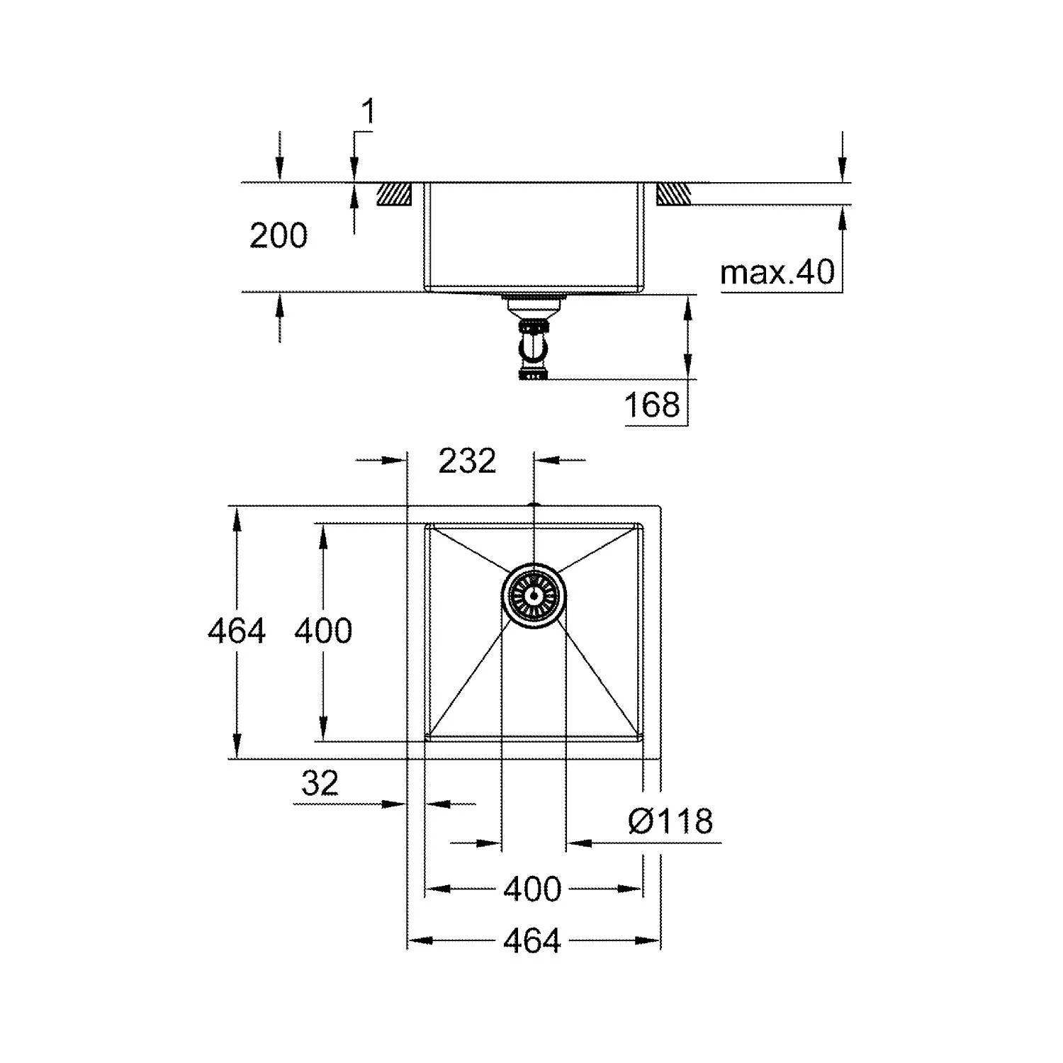 GROHE K700 Edelstahlspüle 46,4 x 46,4 cm Bild 2