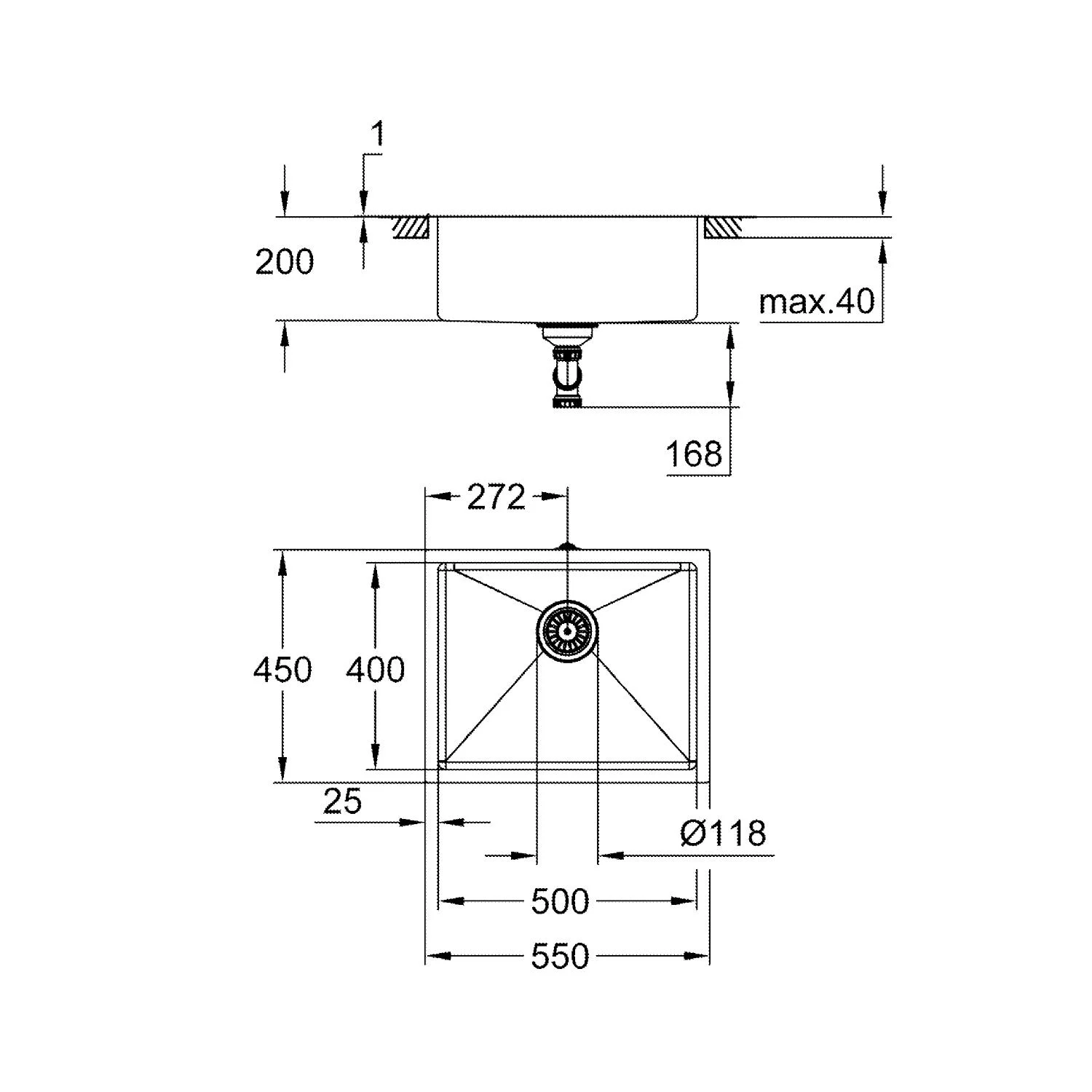 GROHE K700 Unterbau-Edelstahlspüle 55 x 45 cm Bild 2