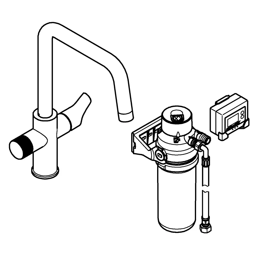 Rysunek techniczny systemu filtracji wody, Grohe