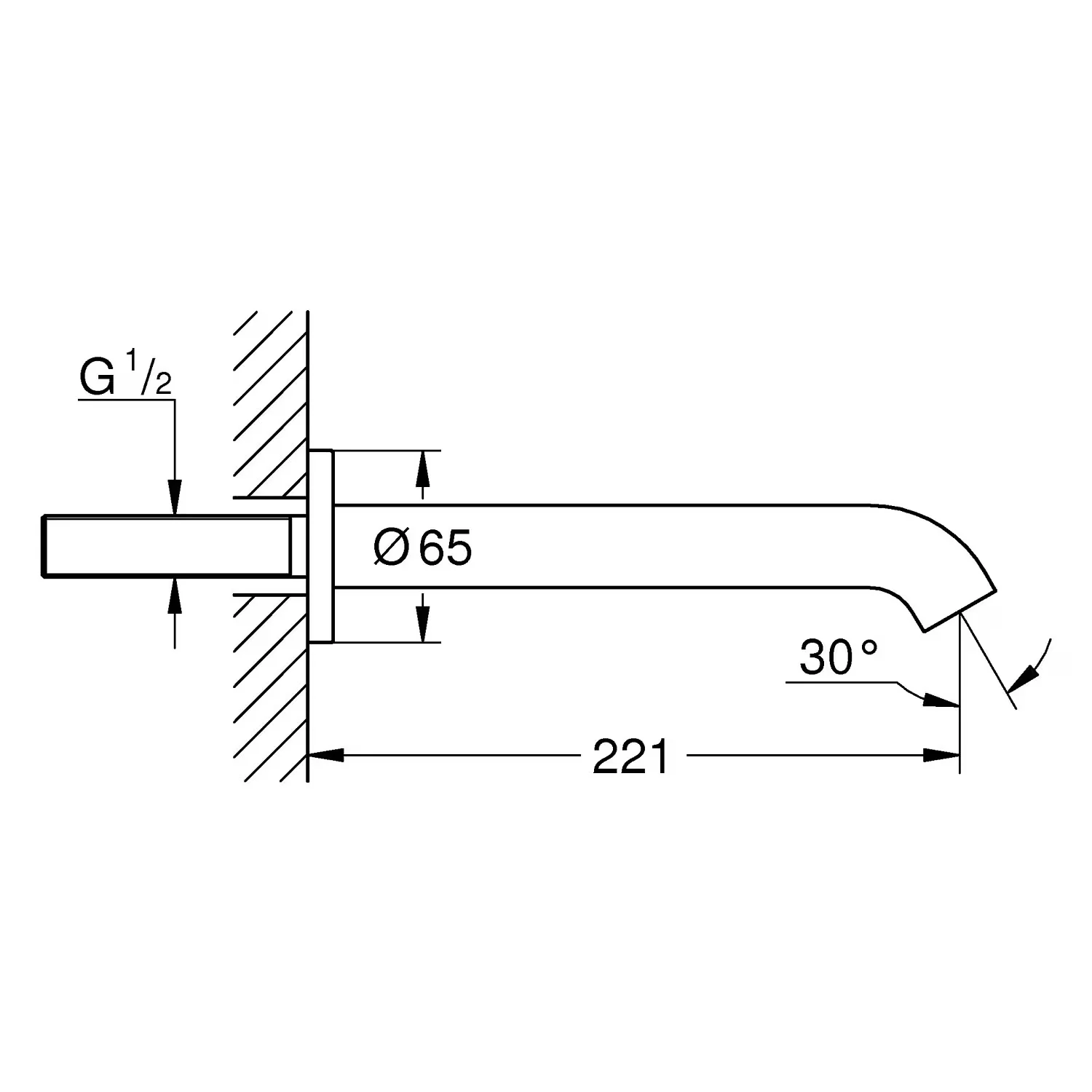 Rysunek techniczny wylewki wannowej z wymiarami, Grohe