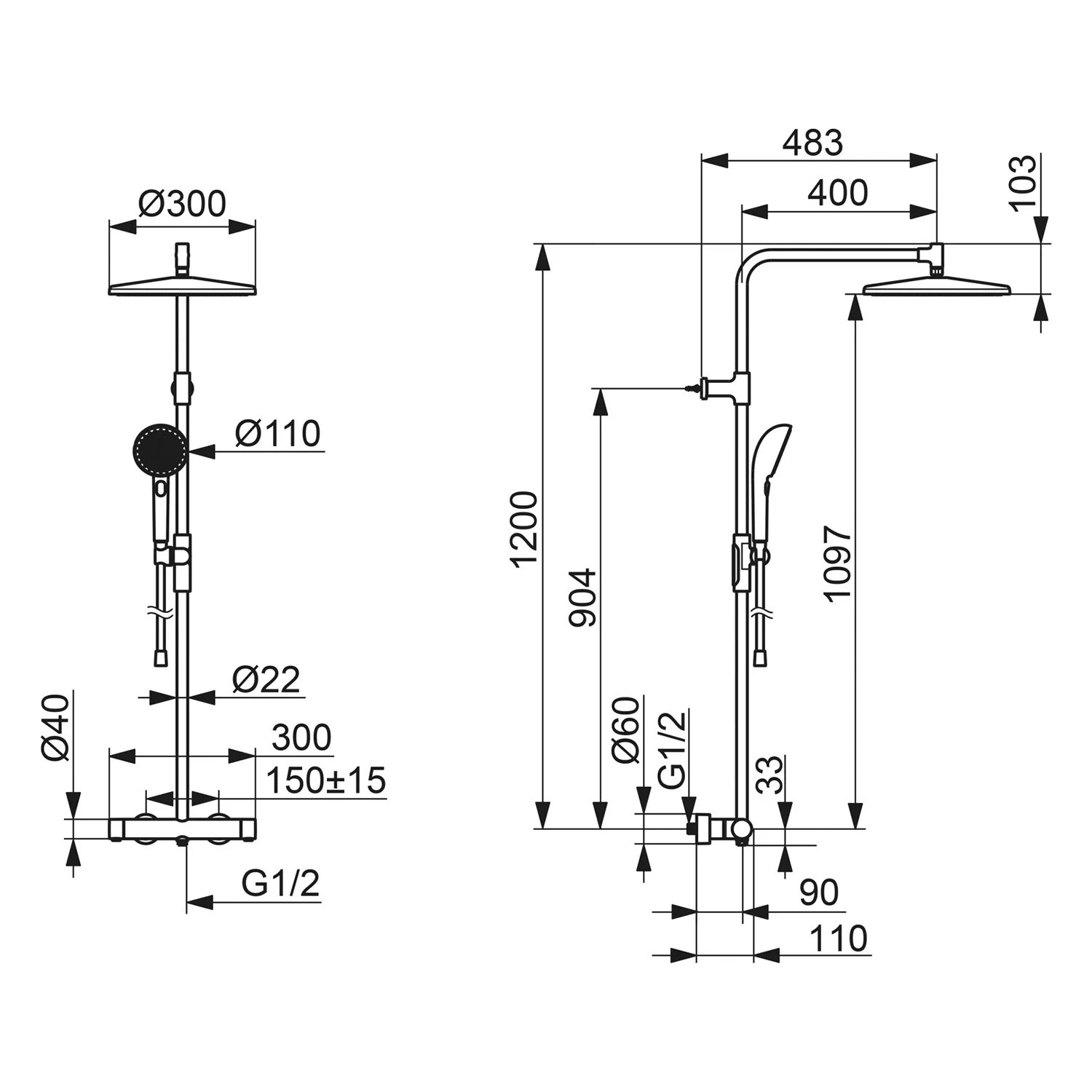 Hansa HANSAAURELIA Duschsystem mit Thermostat-Brausebatterie mit Kopfbrause rund und Handbrause rund 3-strahlig Bild 4