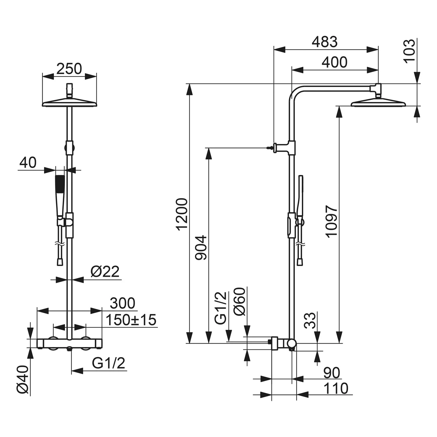 Hansa HANSAAURELIA Duschsystem mit Thermostat-Brausebatterie mit Kopfbrause eckig und Stabhandbrause eckig 1-strahlig Bild 4
