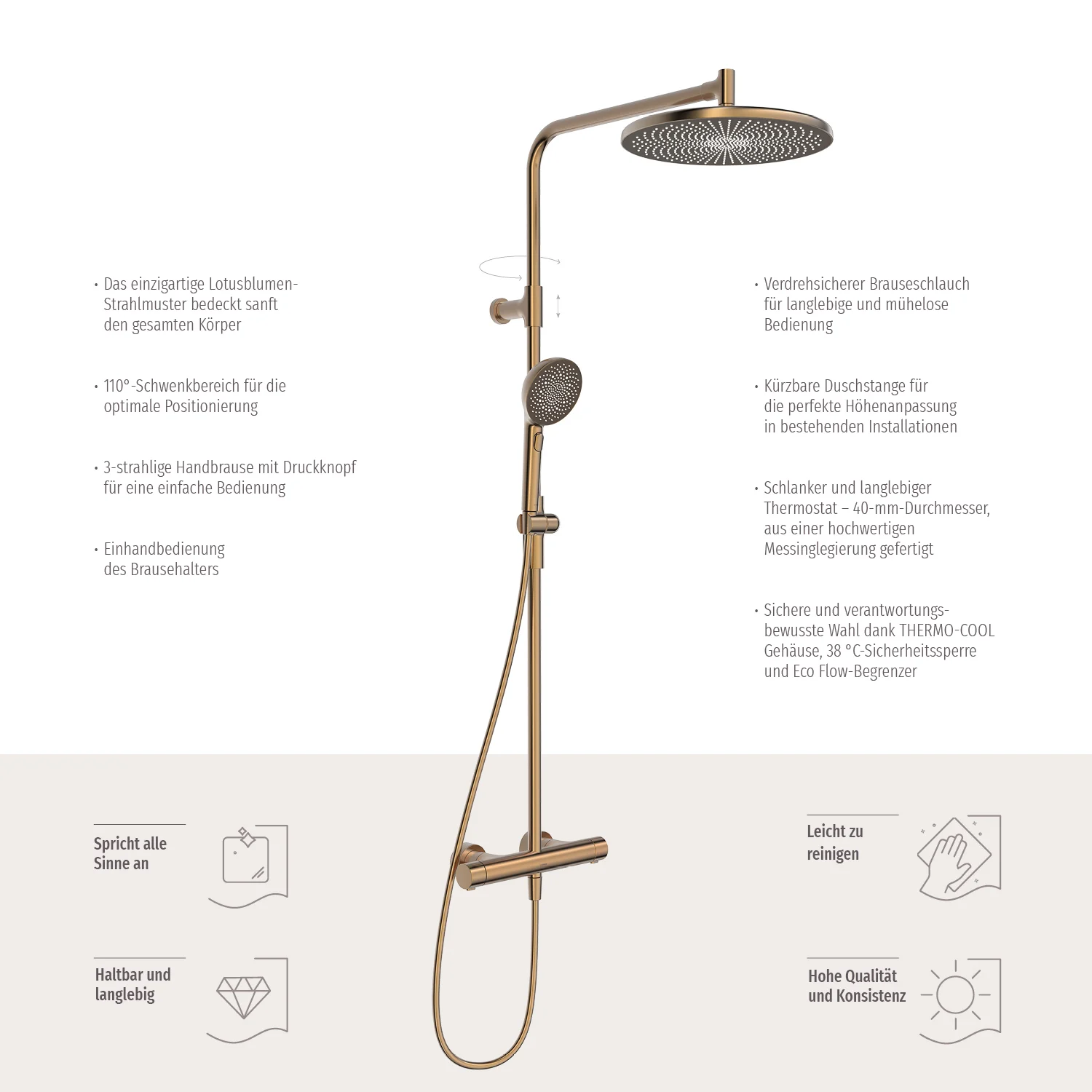 Hansa HANSAAURELIA Duschsystem mit Thermostat-Brausebatterie mit Kopfbrause rund und Handbrause rund 3-strahlig Bild 12