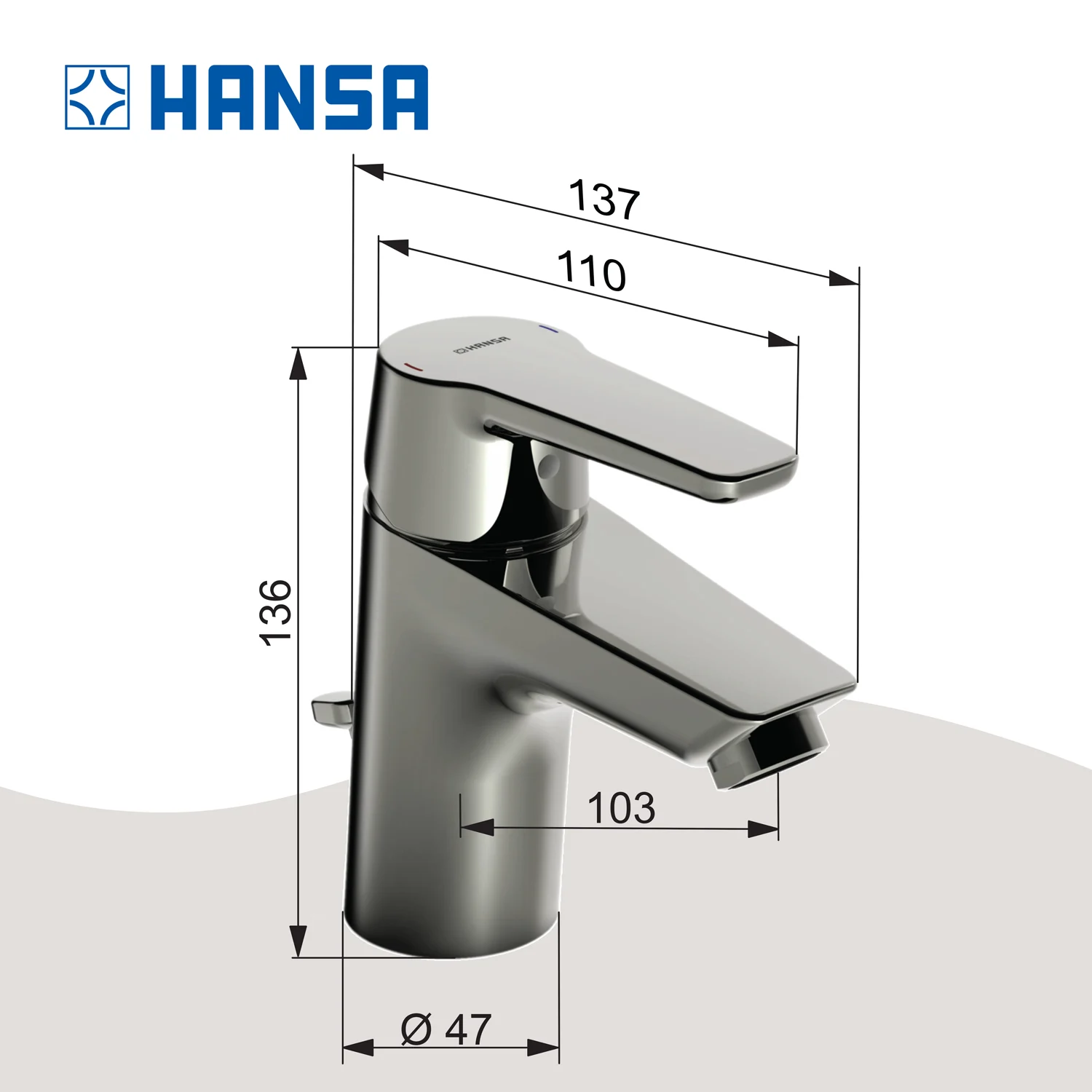 Rysunek techniczny baterii umywalkowej, Hansa