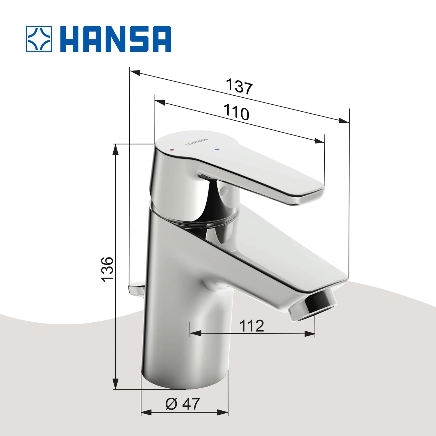 Hansa HANSAPOLO Einhebelmischer Waschtischbatterie Cold Zugstangen-Ablaufgarnitur Zdjęcie 6