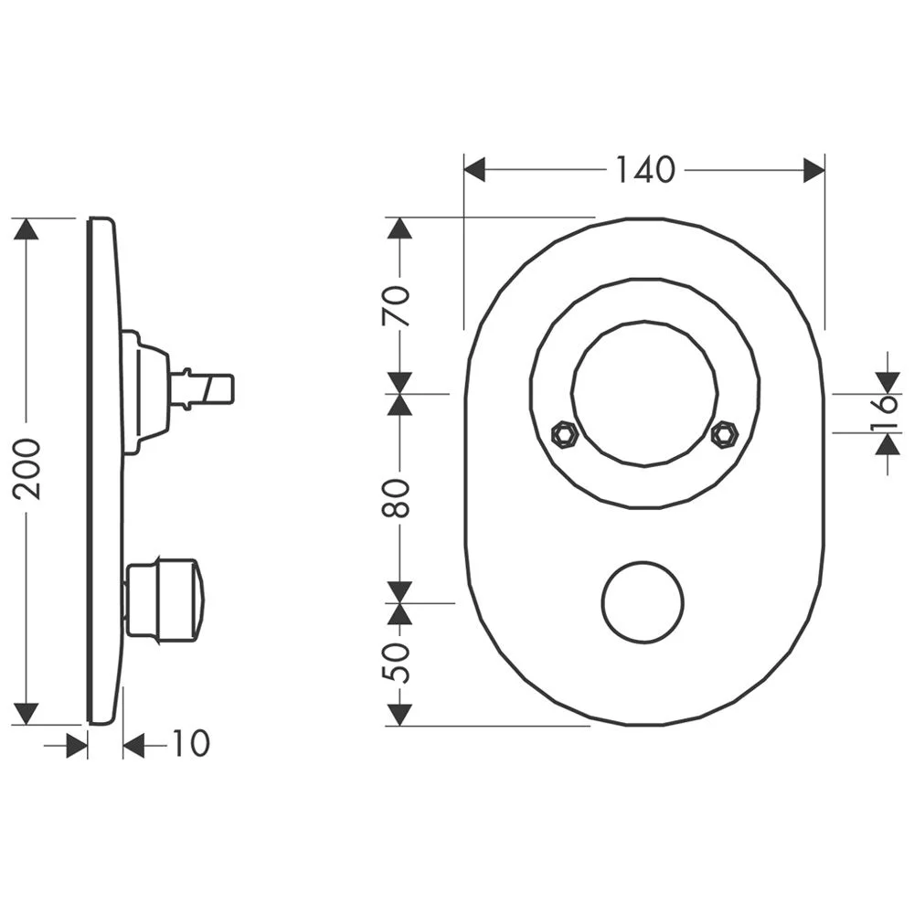 Rysunek techniczny prostokątnego elementu z wymiarami, hansgrohe