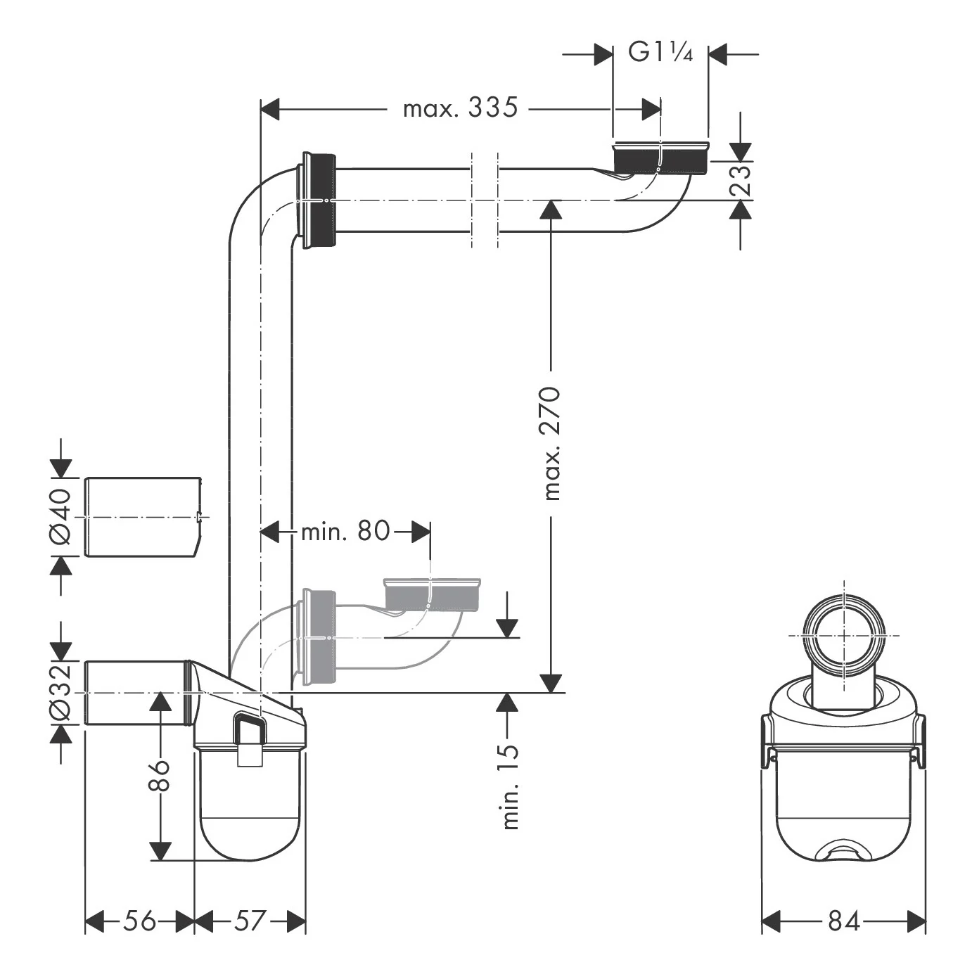 hansgrohe Raumsparsiphon für Waschtische Bild 2