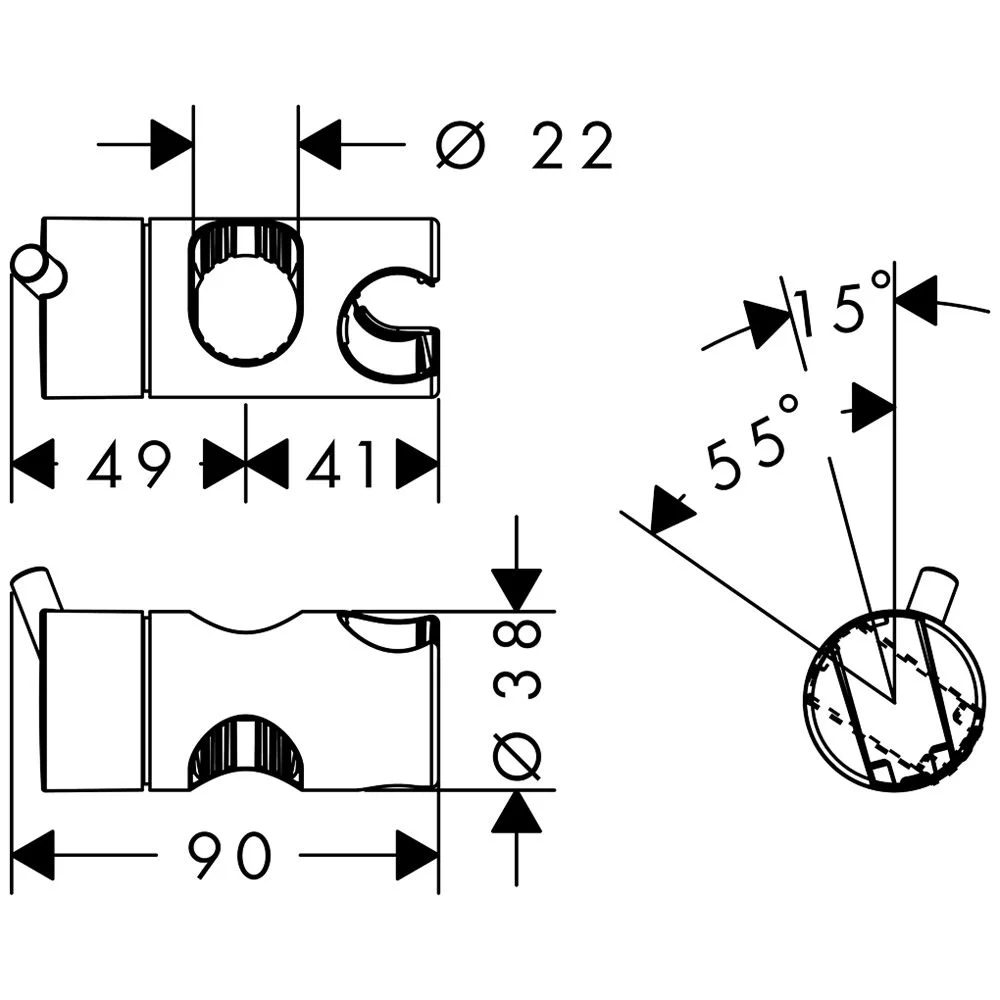 Rysunek techniczny suwaka zamiennego z wymiarami, hansgrohe