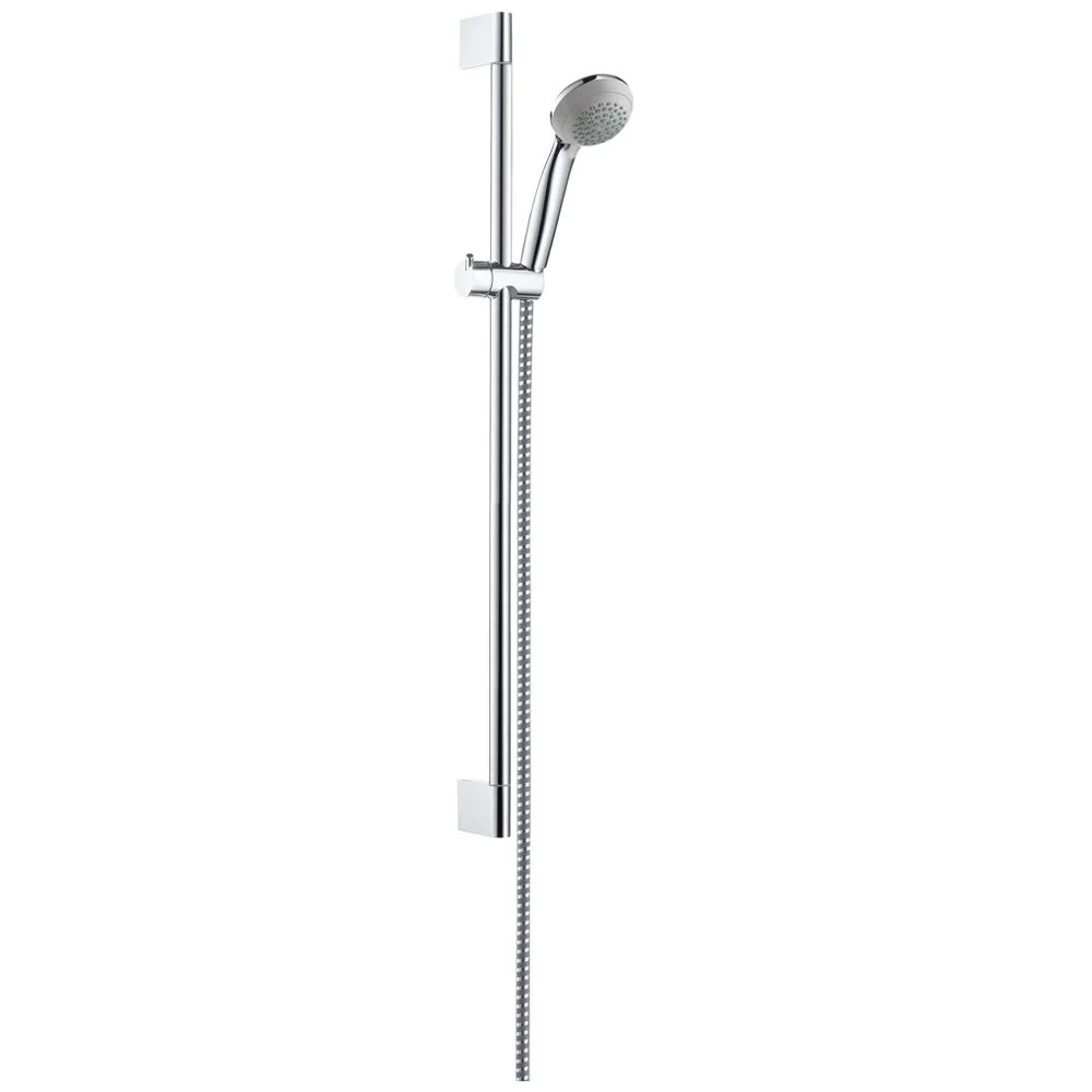 Srebrny zestaw prysznicowy z rączką z przodu, hansgrohe