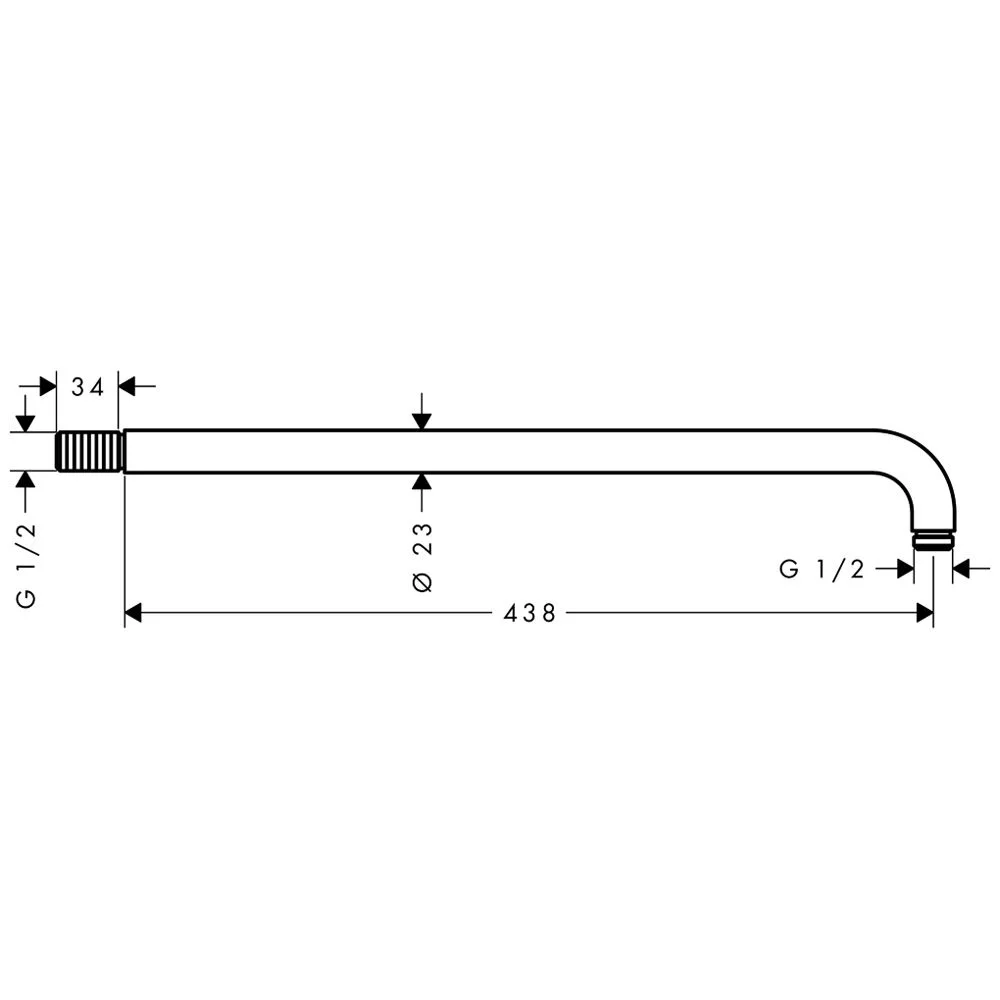 Rysunek techniczny ramienia prysznicowego z wymiarami, hansgrohe