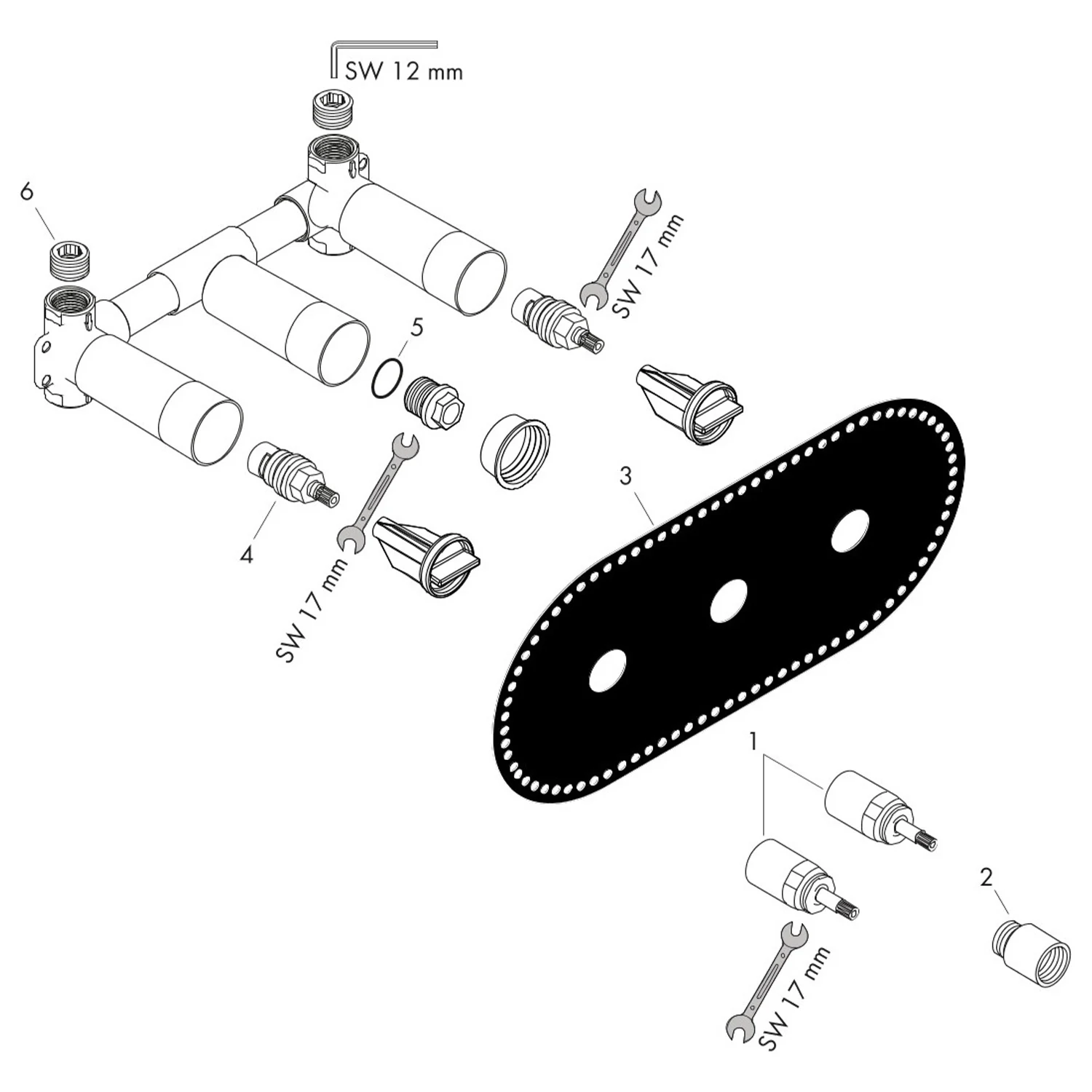hansgrohe Grundkörper für 3-Loch Waschtisch Wandarmatur Bild 3