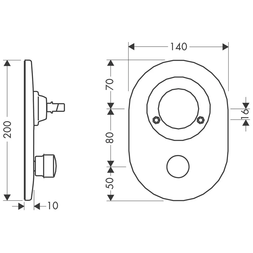 Rysunek techniczny mieszacza wannowego z wymiarami, hansgrohe