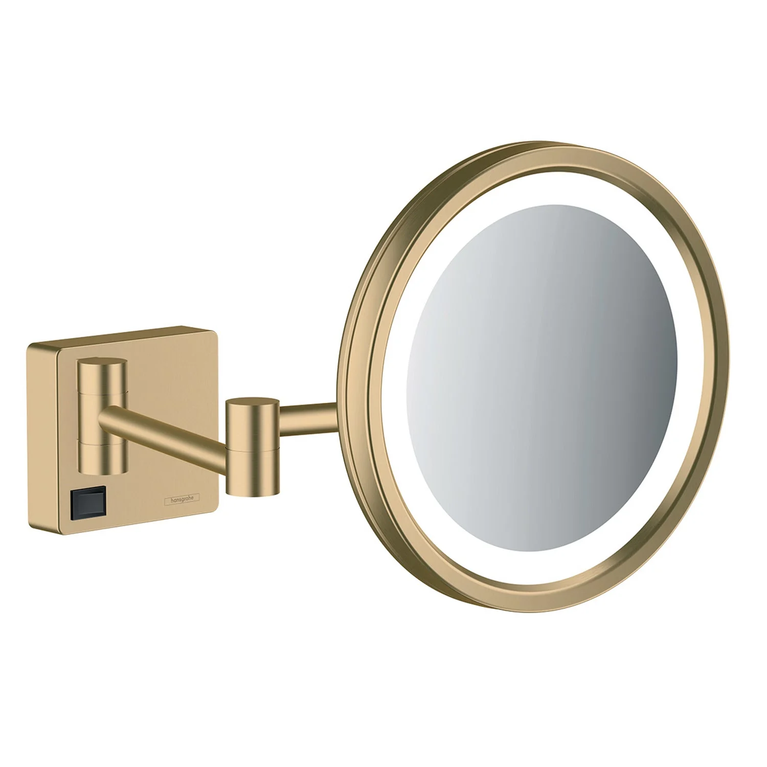 Złote lustro do golenia w widoku z przodu, hansgrohe
