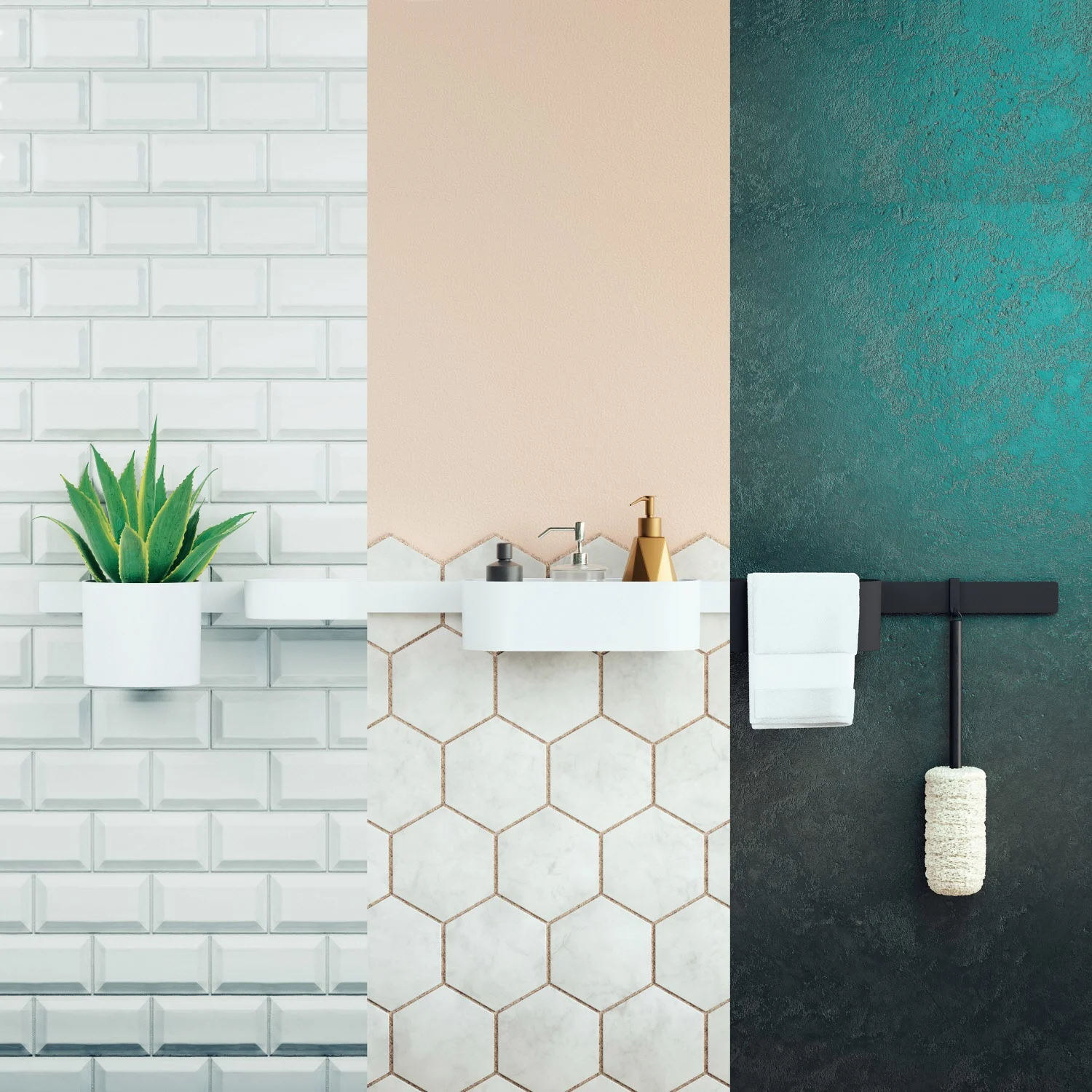 Akcesoria łazienkowe na różnych płytkach ściennych, hansgrohe
