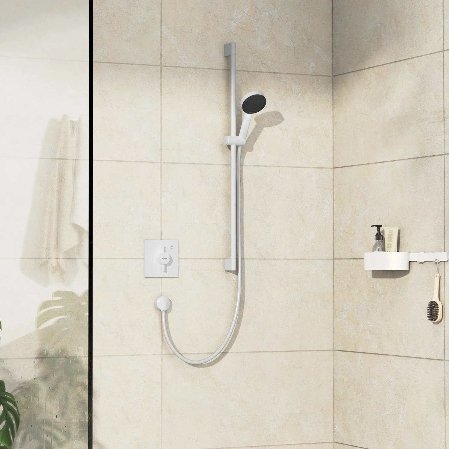 Prysznic z kwadratowym mieszaczem podtynkowym i prysznicem ręcznym, hansgrohe