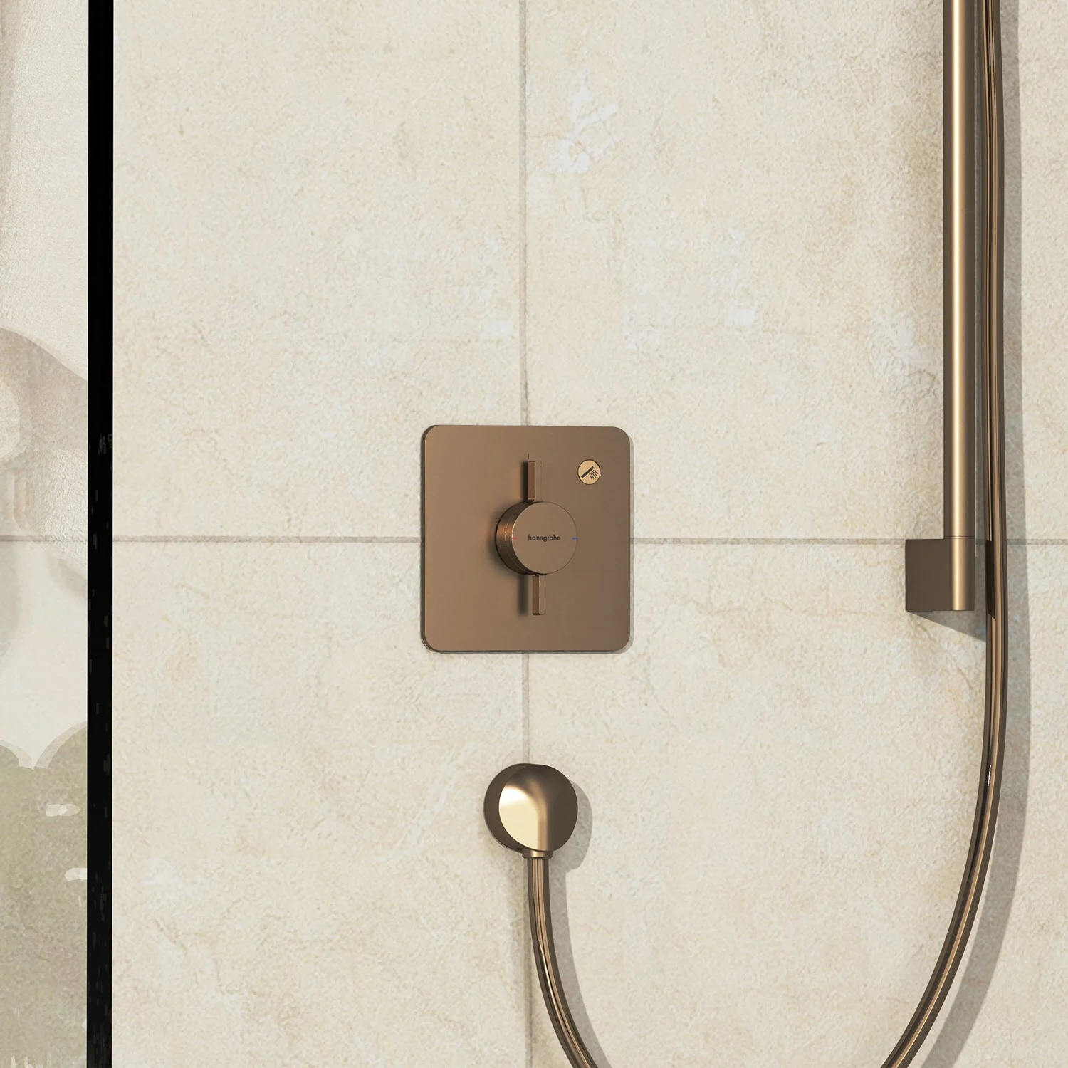 Brązowy mieszacz podtynkowy w środowisku prysznicowym, hansgrohe