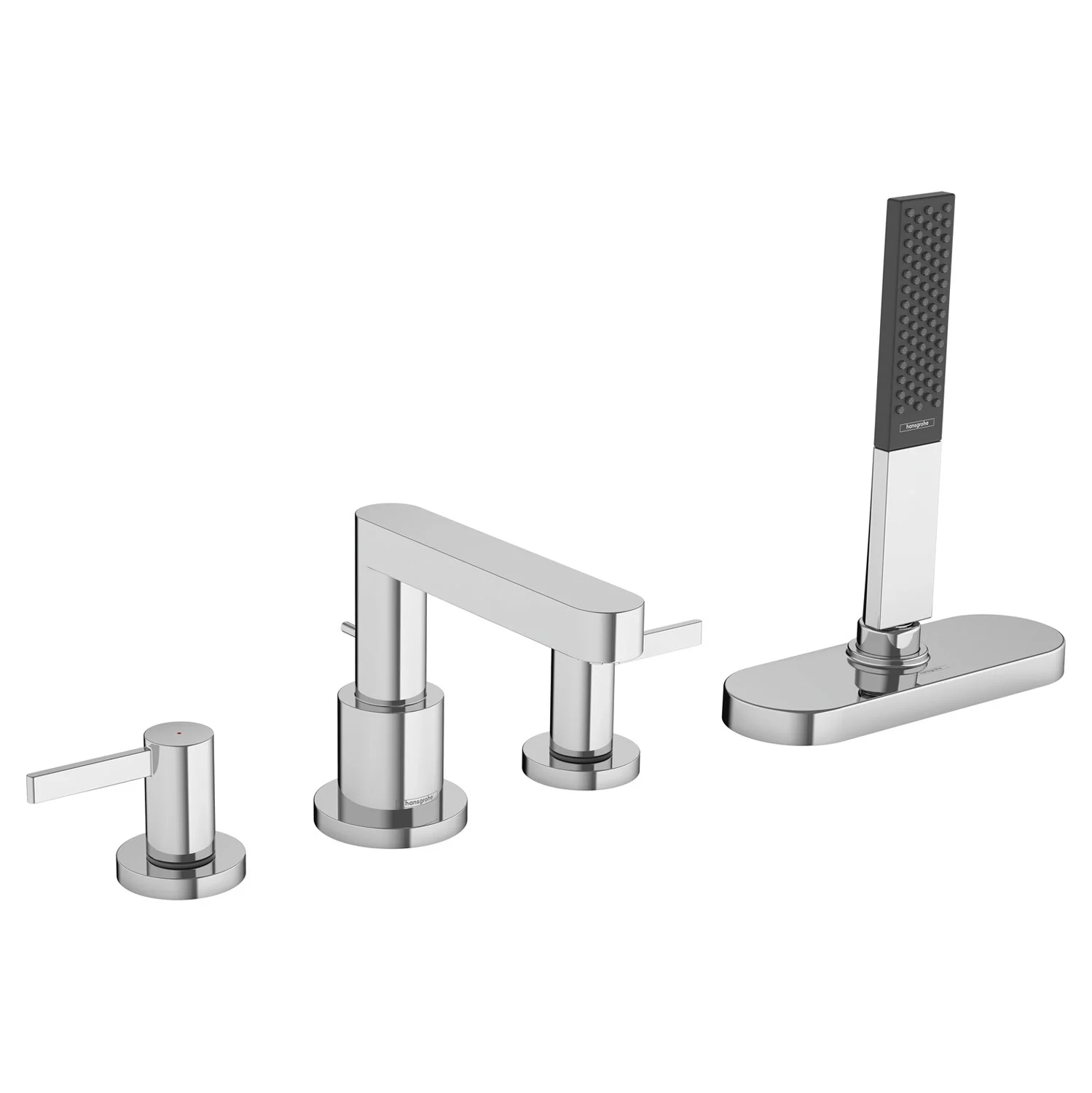 Chromowany 4-otworowy mieszacz wannowy widok z przodu, hansgrohe