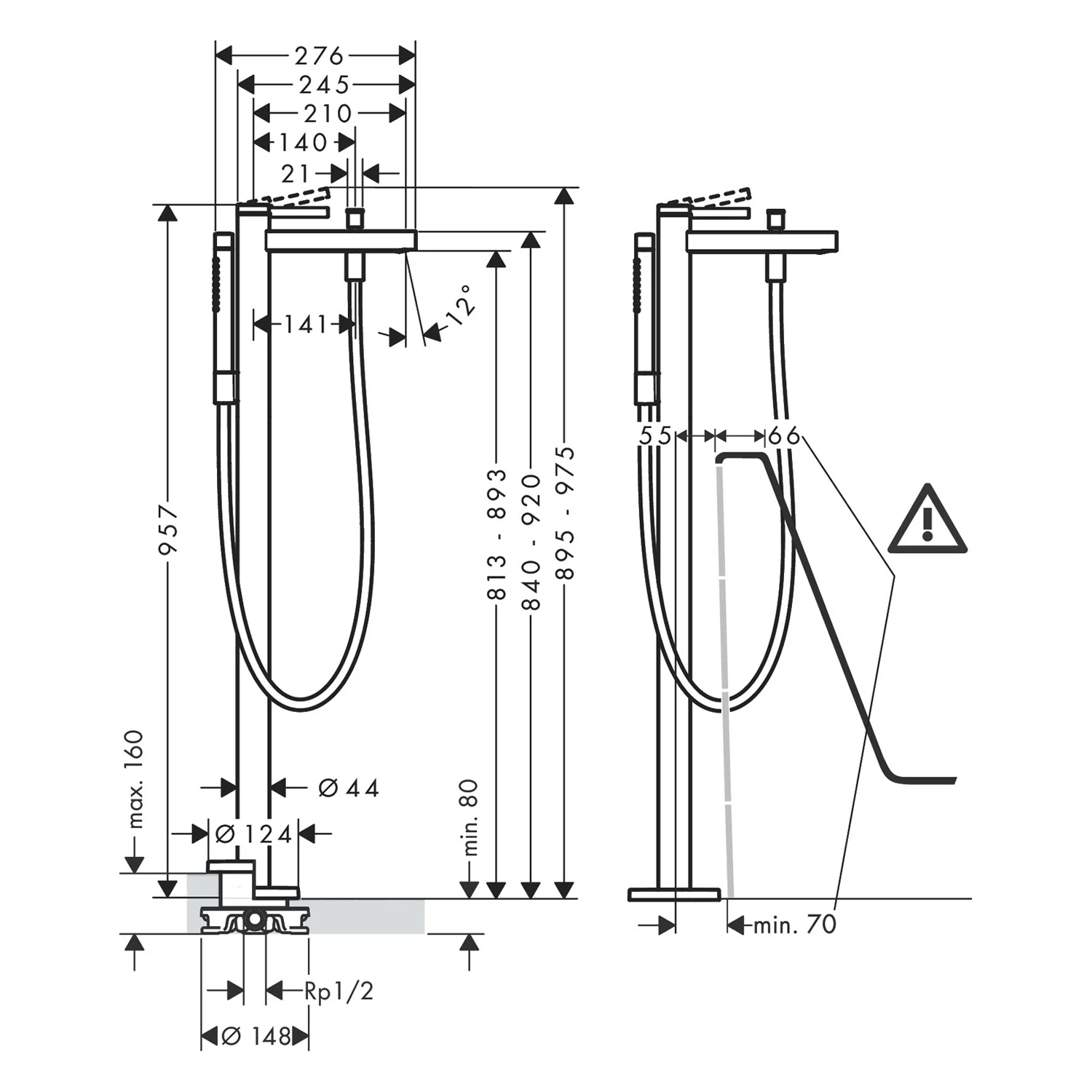 Rysunek techniczny baterii wannowej, hansgrohe