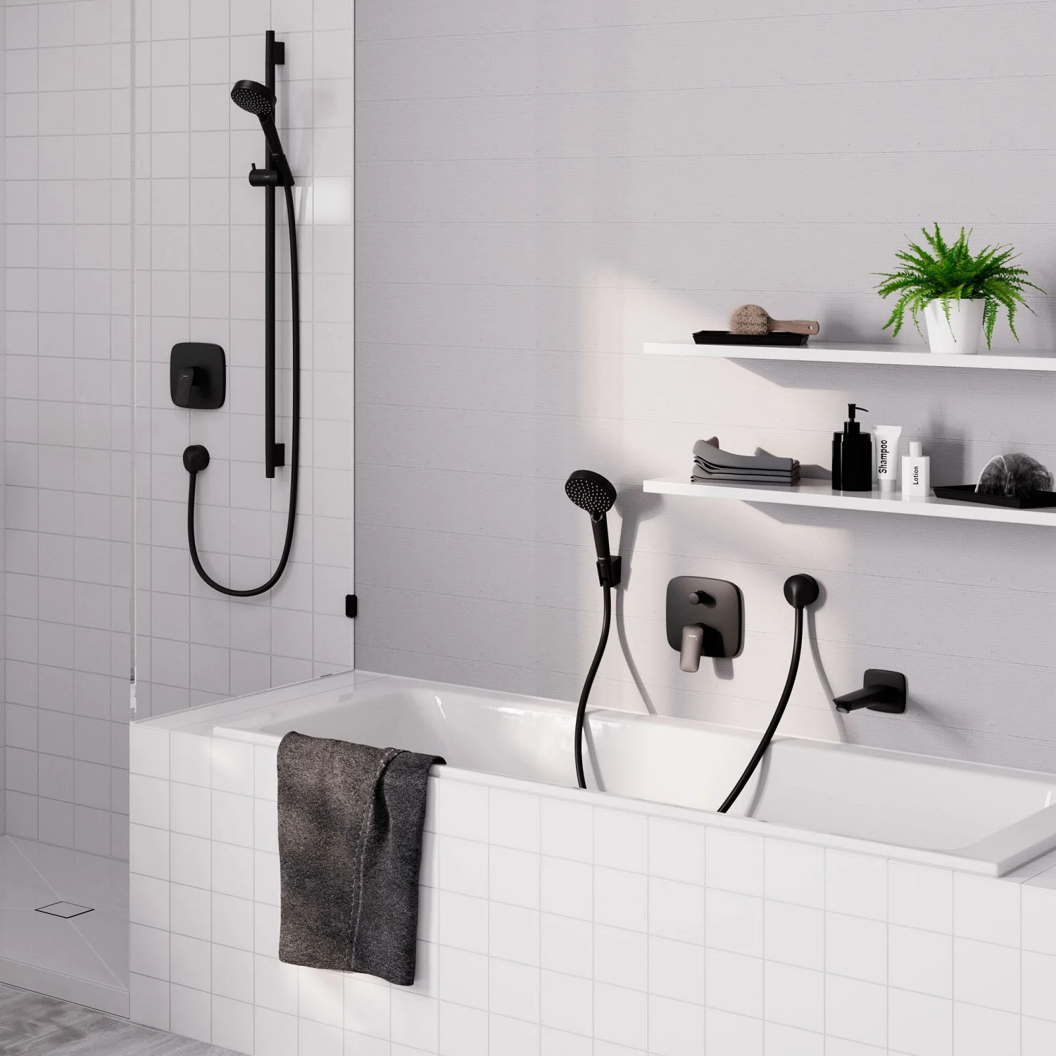 Łazienka z wanną i armaturą prysznicową, hansgrohe