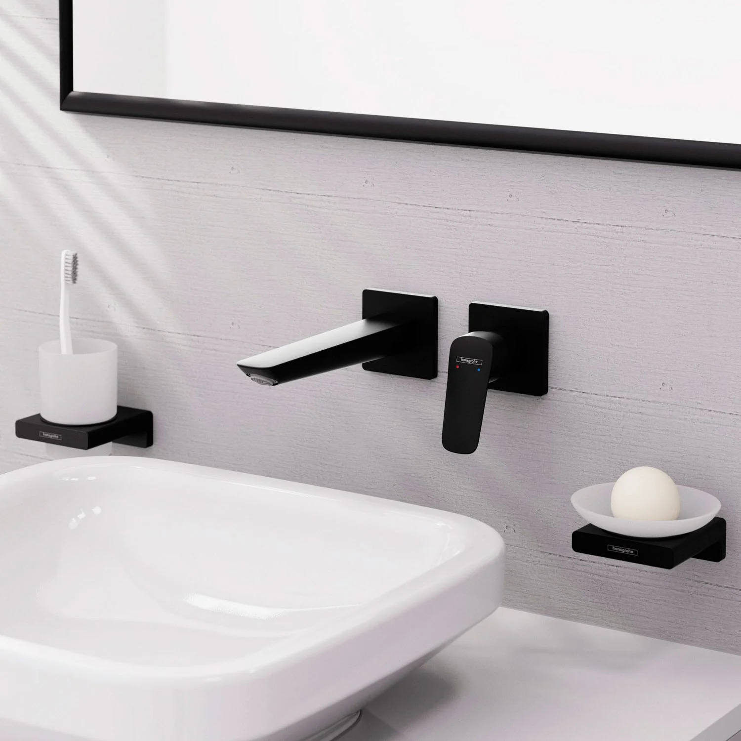 Jednouchwytowa bateria umywalkowa w nowoczesnej łazience, hansgrohe