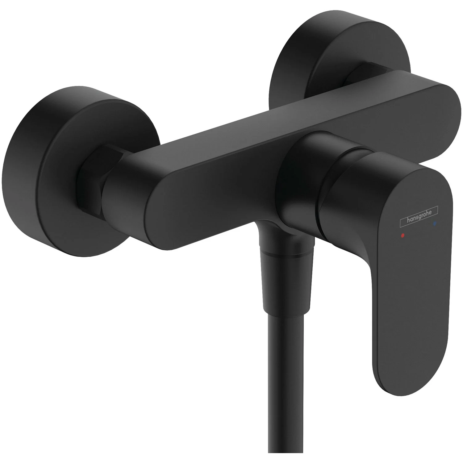 Czarna bateria prysznicowa widok z przodu, hansgrohe