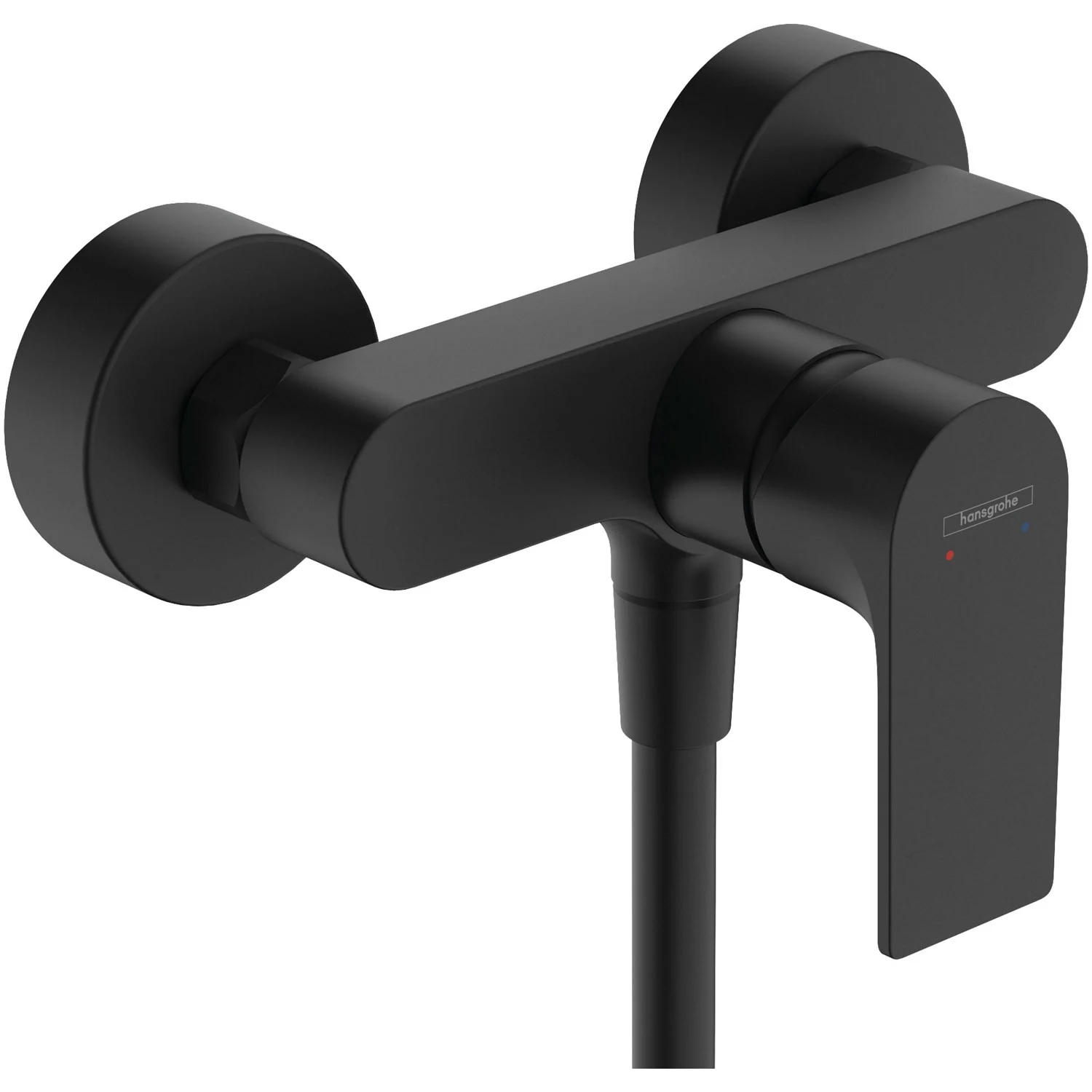 Czarna bateria prysznicowa widok z przodu, hansgrohe