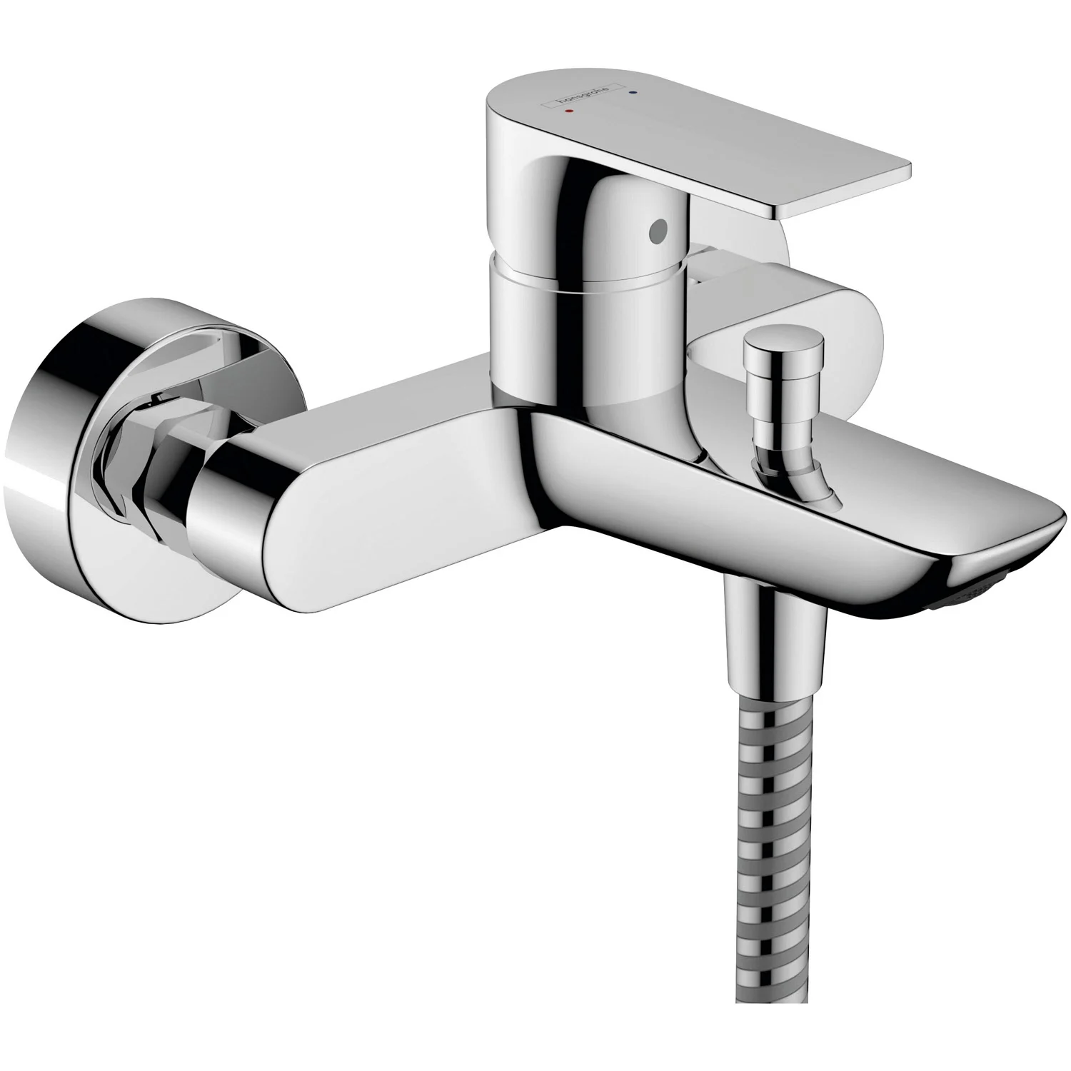 Chromowana bateria wannowa widok z boku, hansgrohe