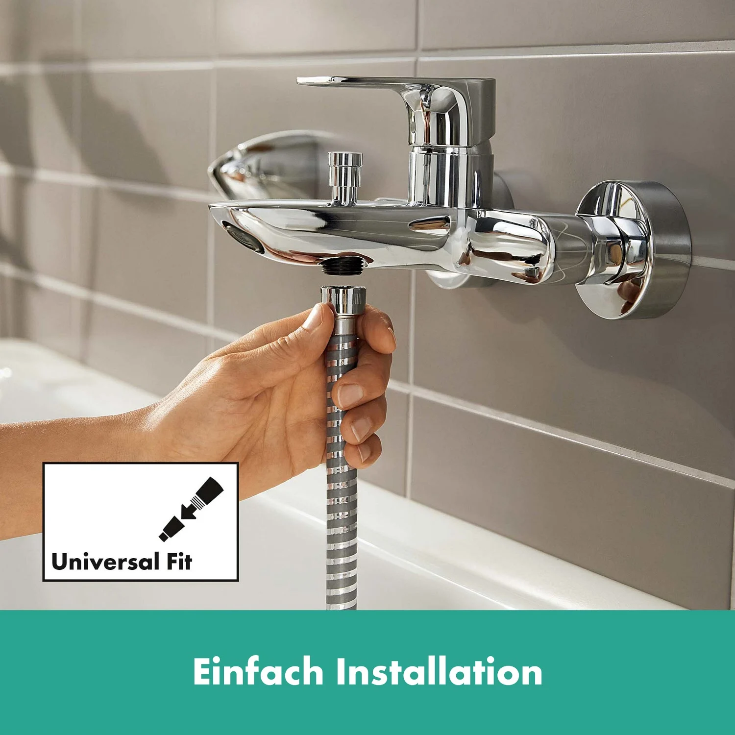 Bateria wannowa z łatwym montażem na ścianie, hansgrohe