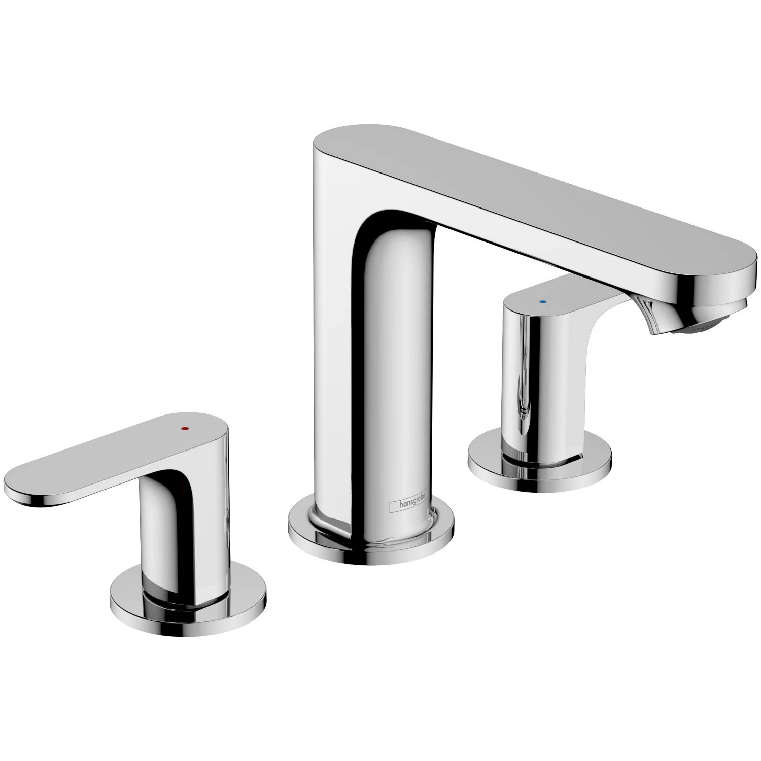 Chromowana bateria 3-otworowa widok z przodu, hansgrohe
