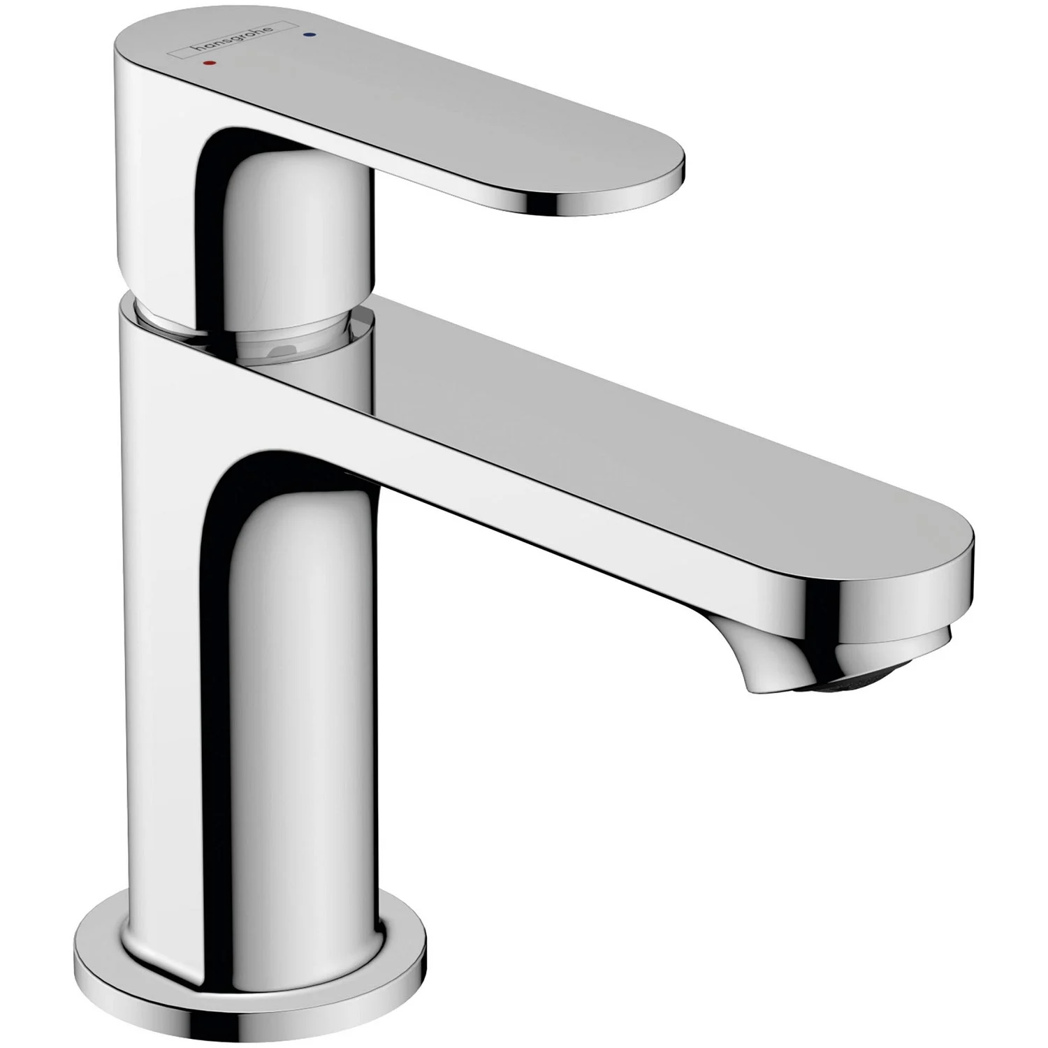 Chromowana bateria umywalkowa w widoku bocznym, hansgrohe