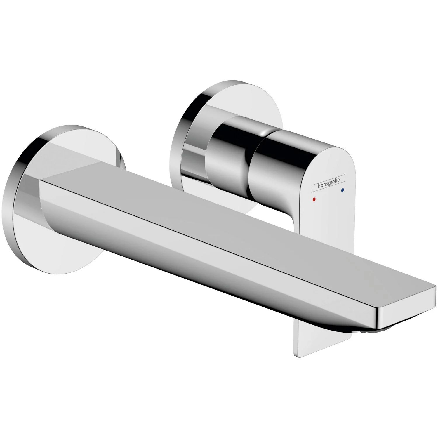Chromowana bateria umywalkowa ścienna widok z boku, hansgrohe