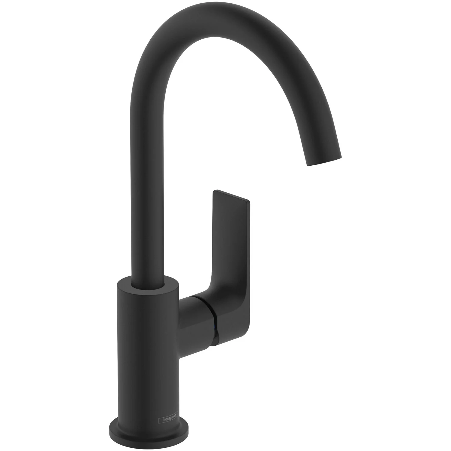 Czarna bateria umywalkowa jednouchwytowa z wysoką wylewką, hansgrohe