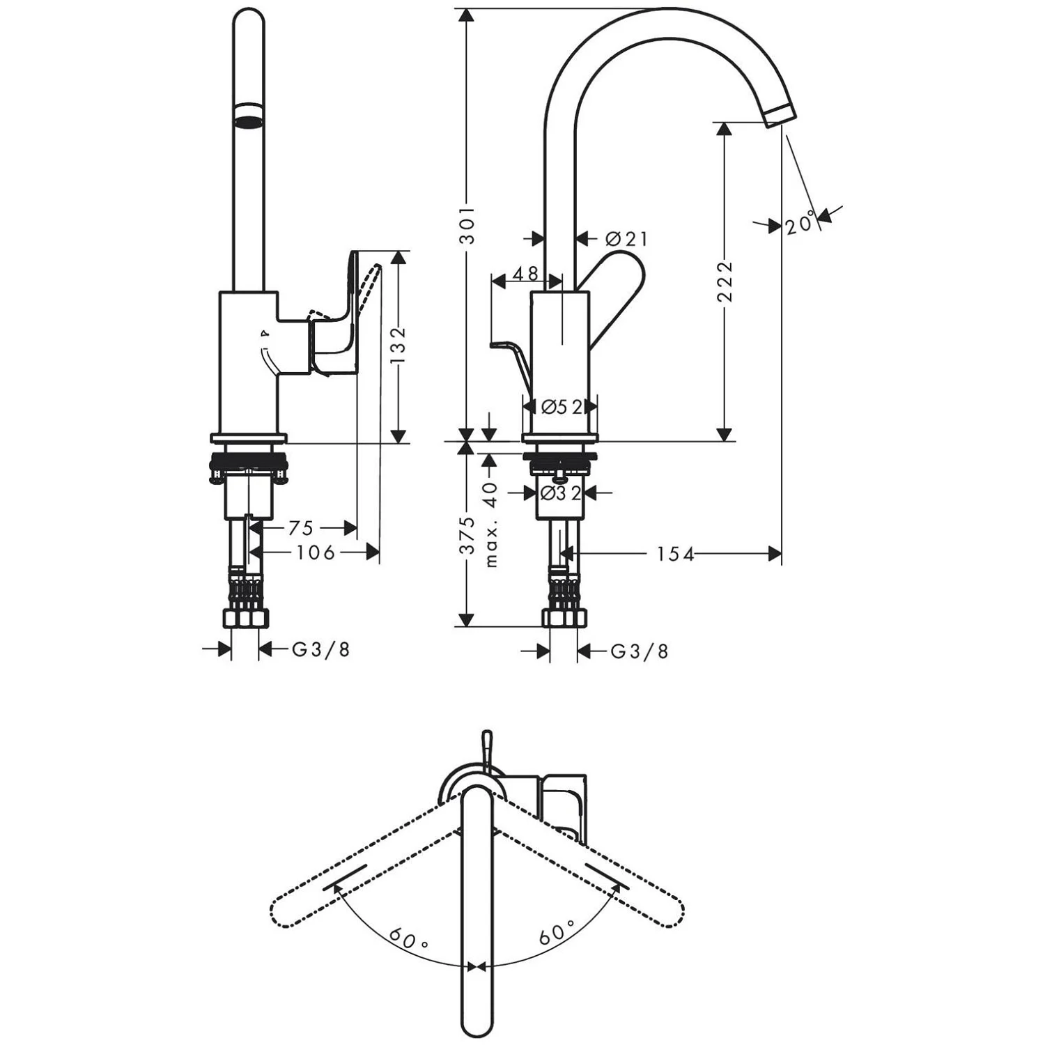 hansgrohe Rebris S Einhebel-Waschtischarmatur 210 mit Schwenkauslauf und Zugstangen-Ablaufgarnitur Bild 4