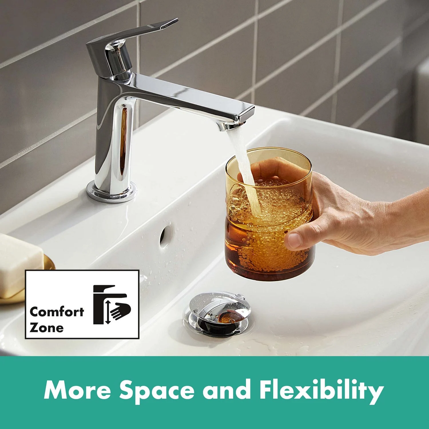 Chromowana bateria z wodą płynącą do szklanki, hansgrohe
