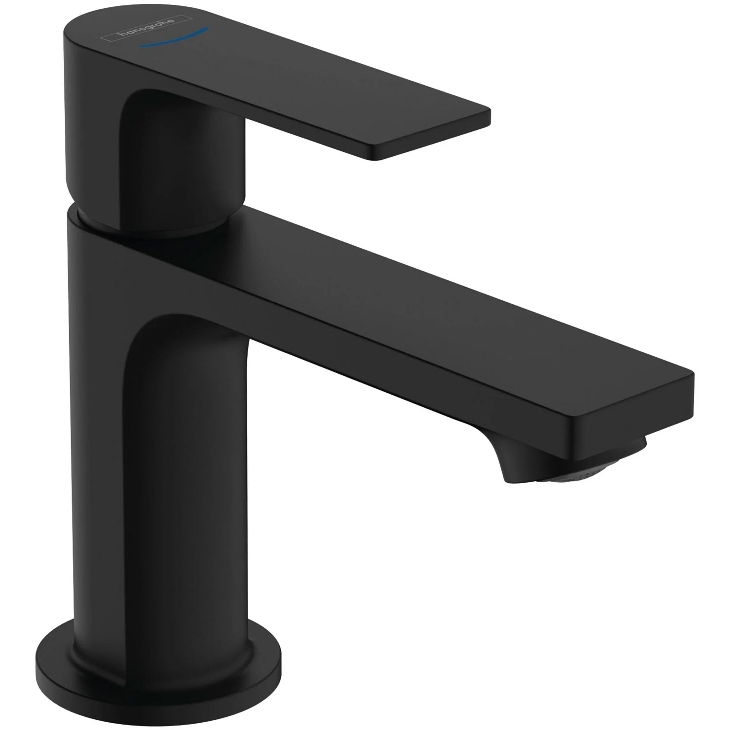 Czarna bateria umywalkowa w widoku bocznym, hansgrohe