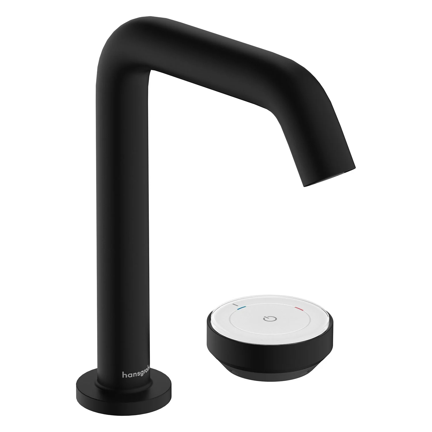 Czarna bateria umywalkowa widok z przodu, hansgrohe