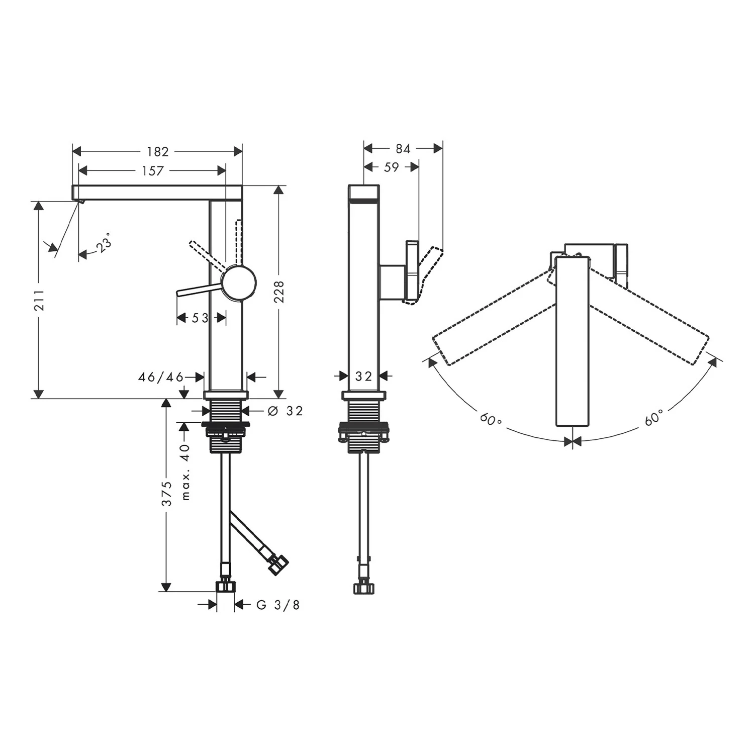 Rysunek techniczny baterii umywalkowej, hansgrohe