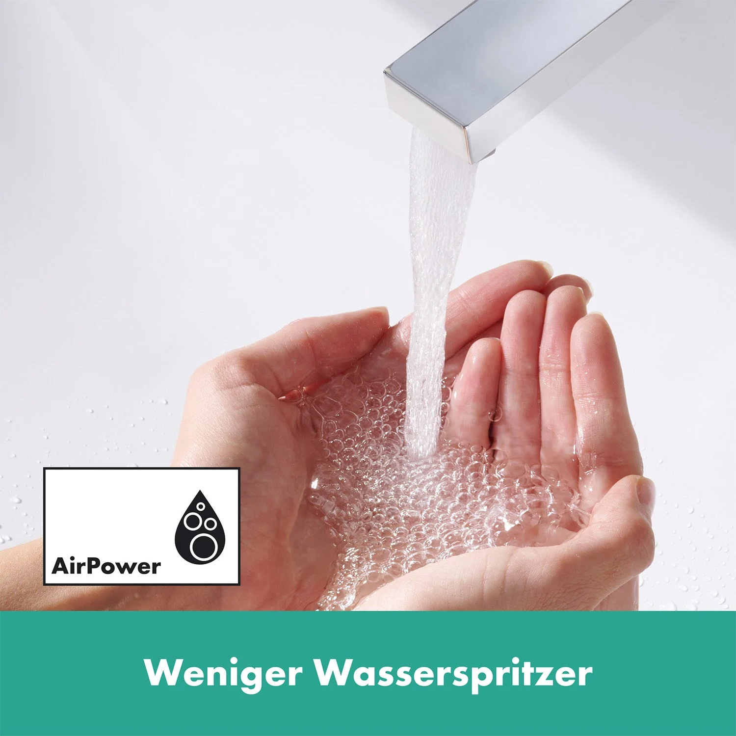 Woda płynie z kranu do rąk, hansgrohe