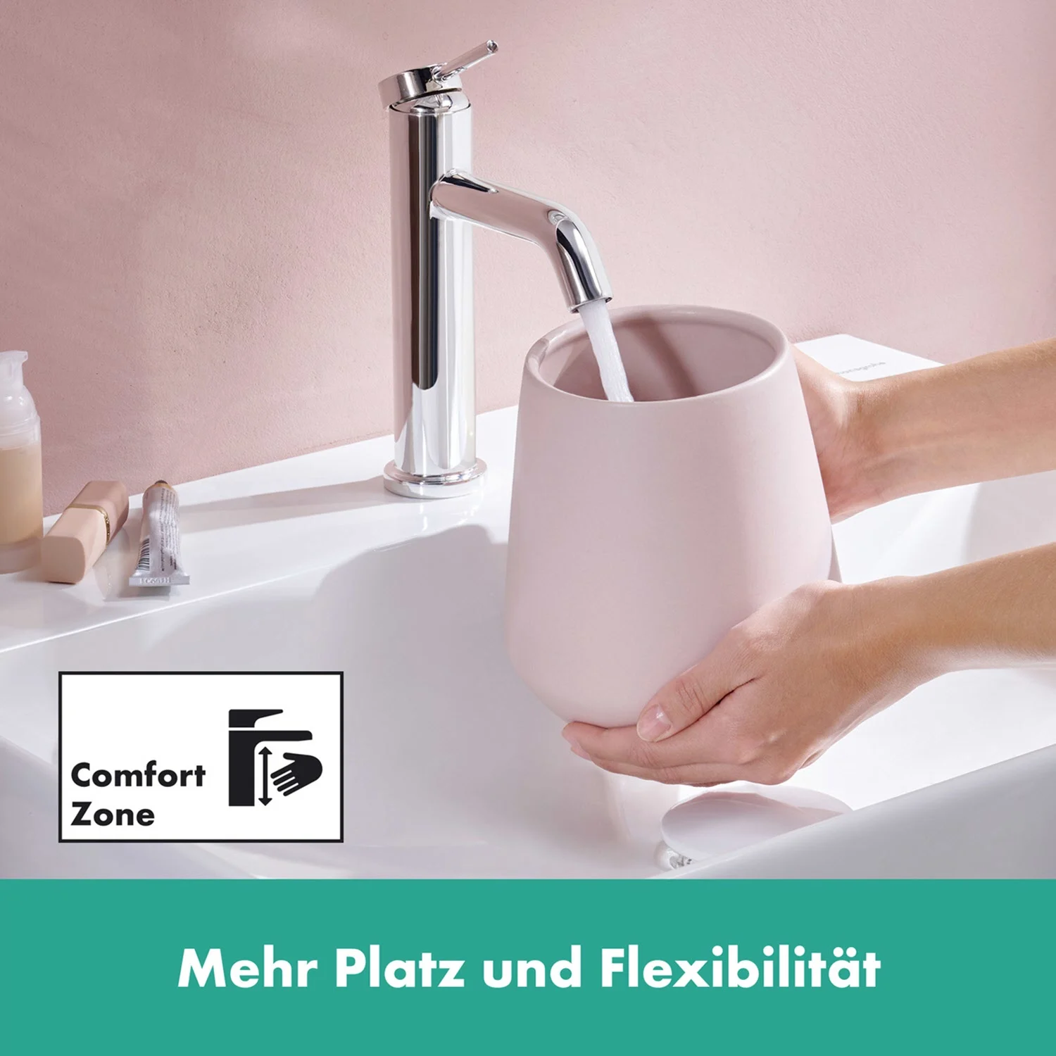 Chromowany kran z strumieniem wody do kubka, hansgrohe
