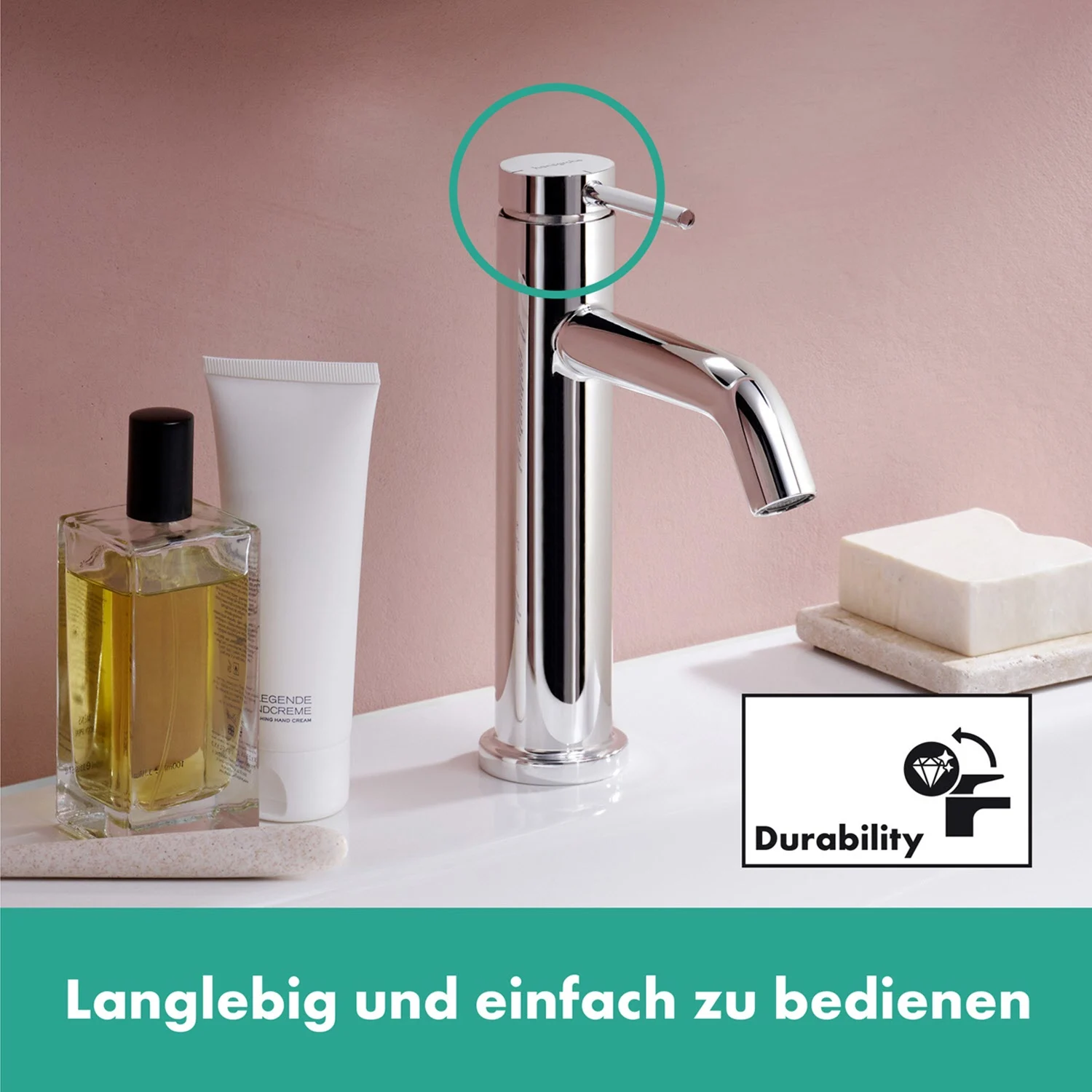 Chromowana bateria umywalkowa z kosmetykami na umywalce, hansgrohe