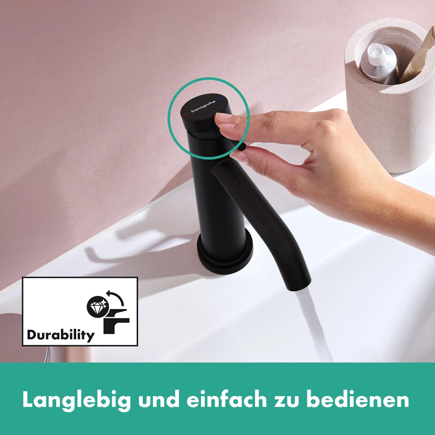 Czarna bateria na umywalce z dźwignią sterującą, hansgrohe