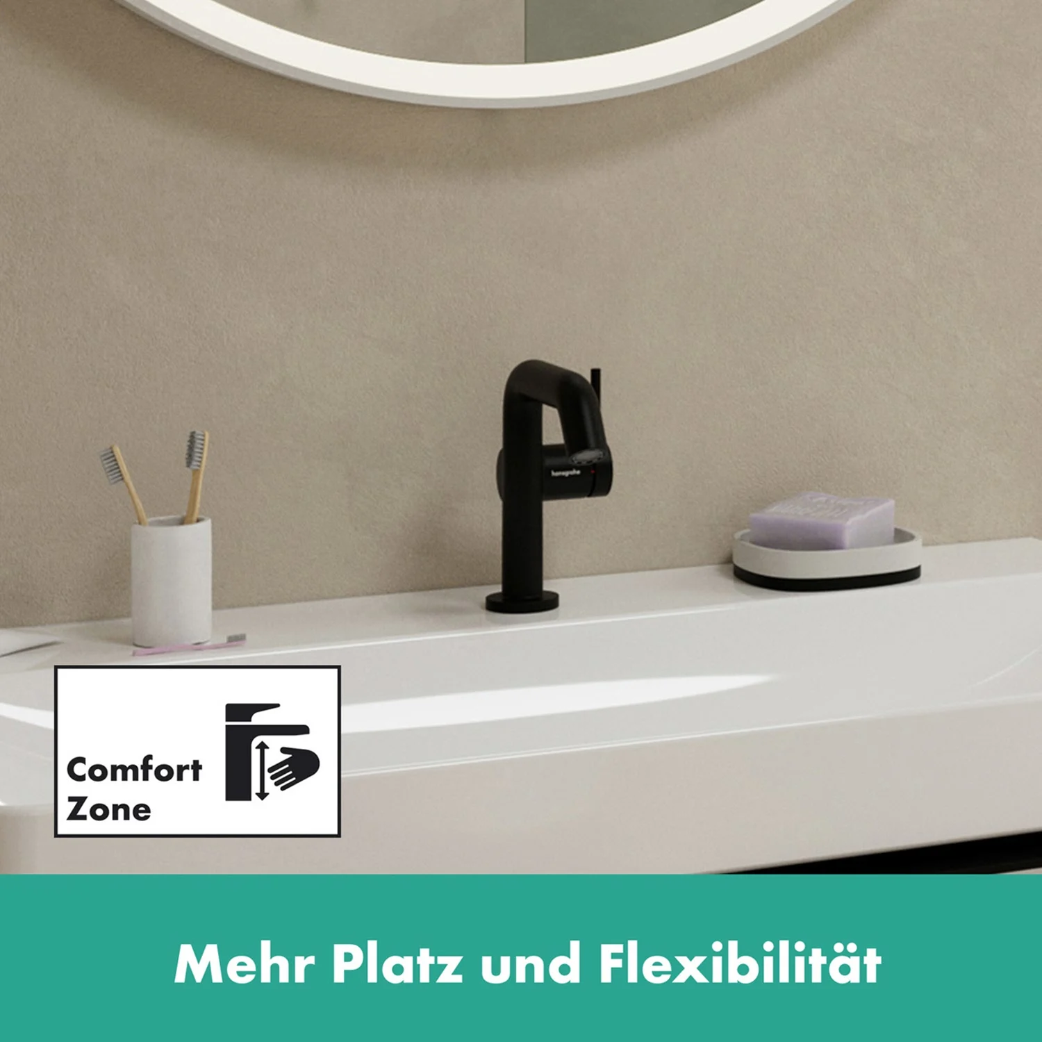 Czarna bateria jednouchwytowa z bliska, hansgrohe