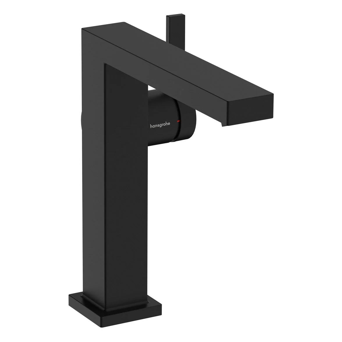 Czarna bateria umywalkowa z widokiem z boku, hansgrohe