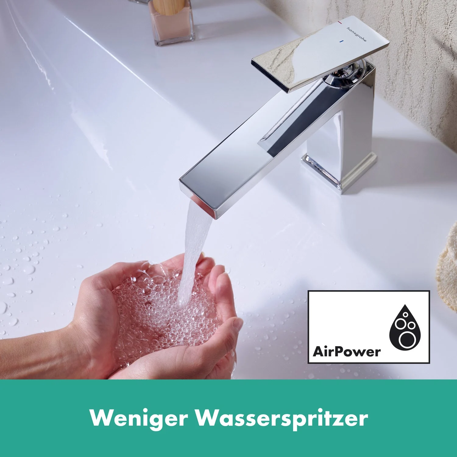 Chromowana bateria umywalkowa z bieżącą wodą, hansgrohe