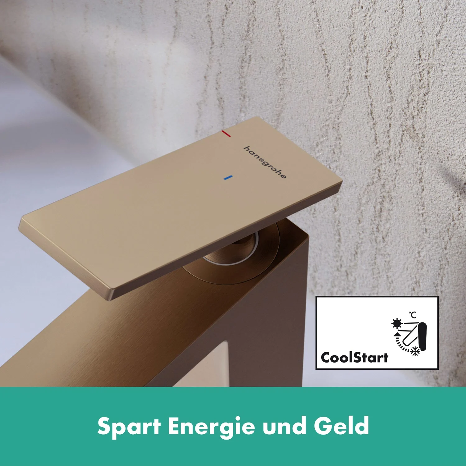 Złota bateria umywalkowa z funkcją CoolStart, hansgrohe