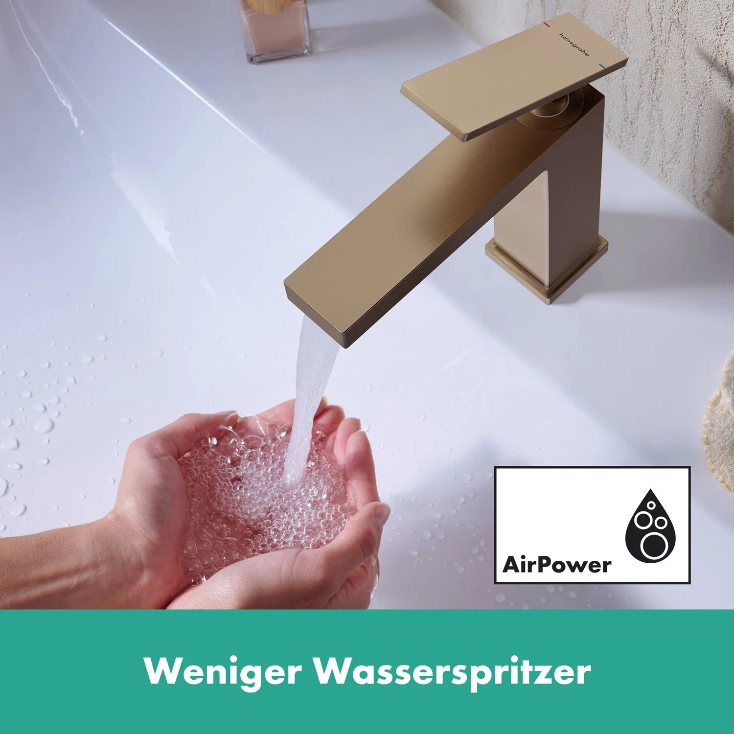 Złota bateria umywalkowa z bieżącą wodą, hansgrohe